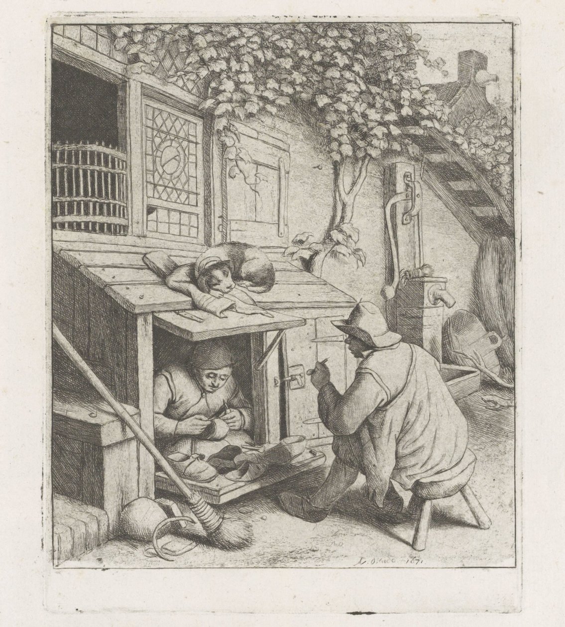 Calzolaio in una bottega davanti alla sua casa da Adriaen van Ostade
