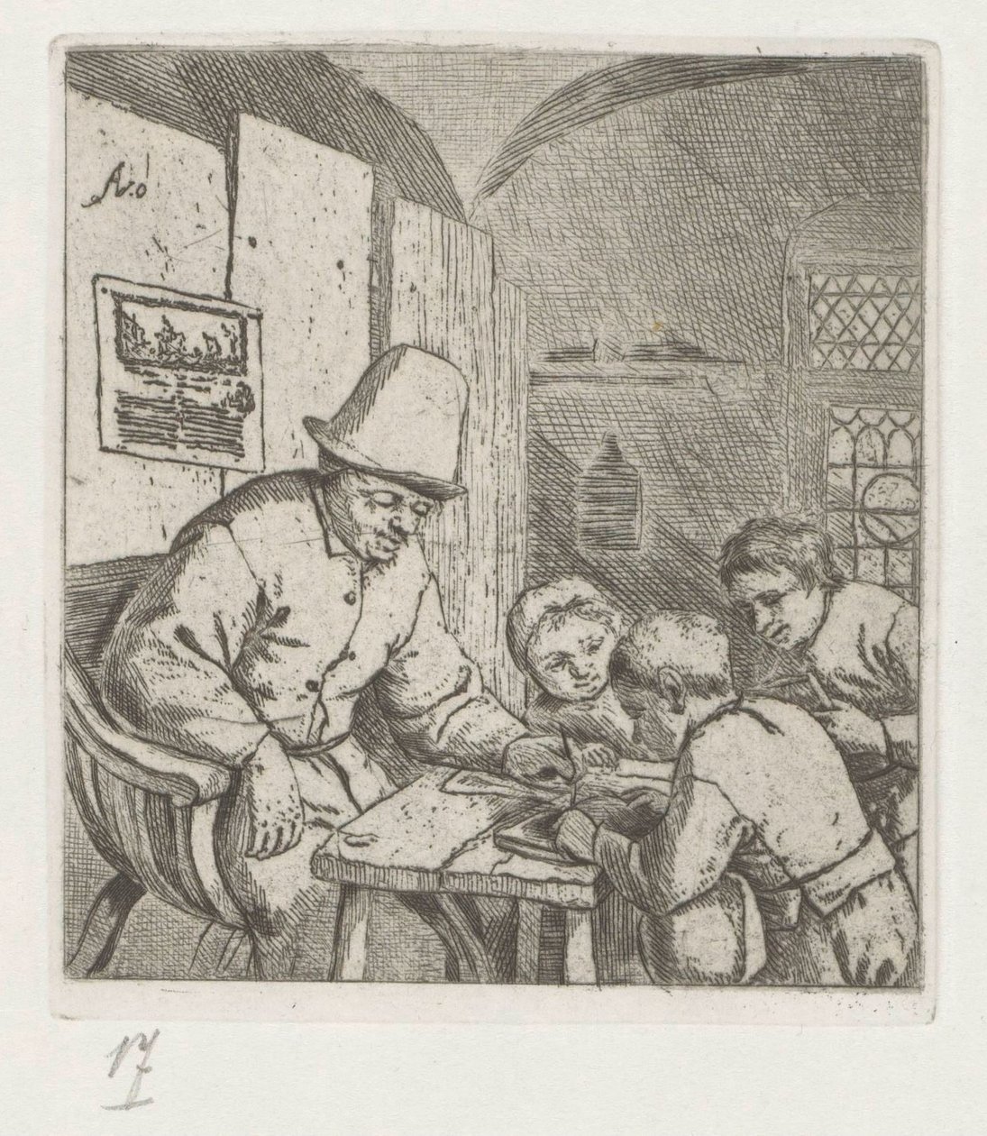 Maestro con tre allievi al tavolo da Adriaen van Ostade