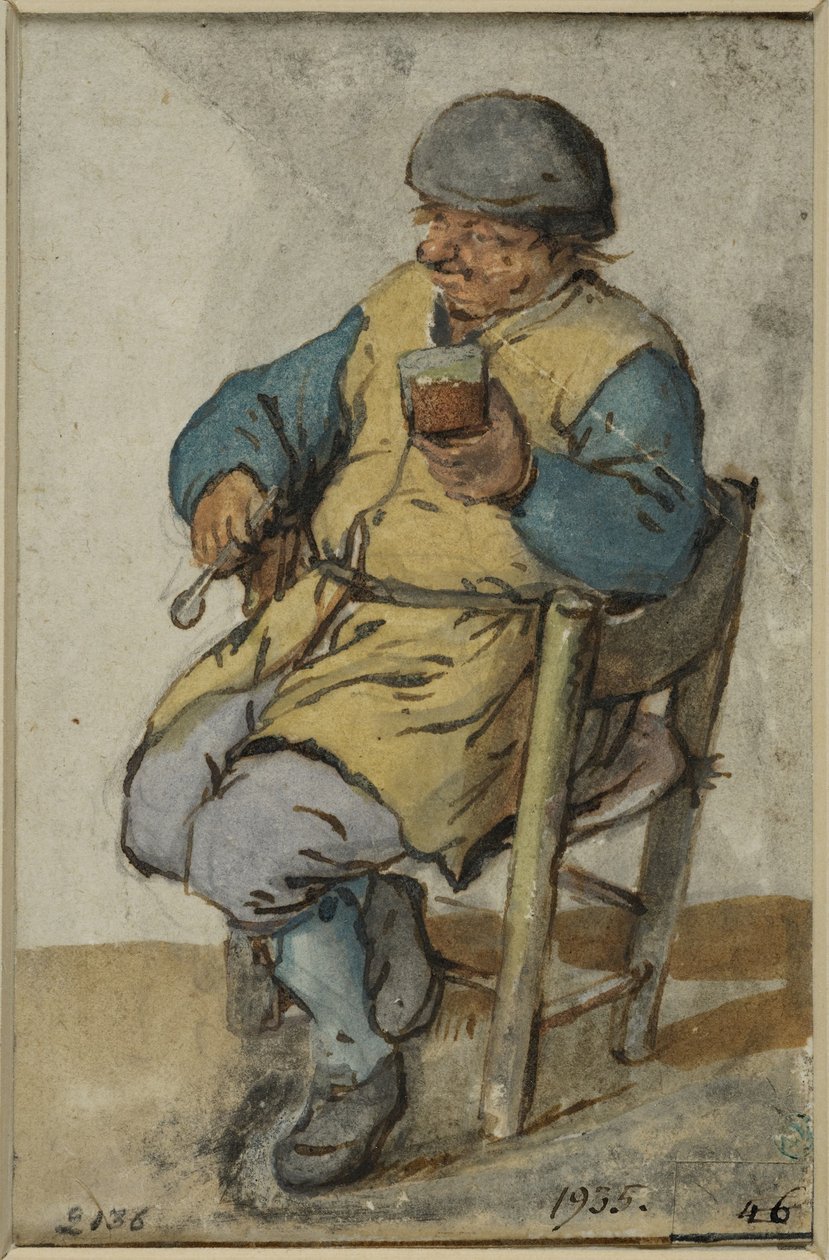 Contadino seduto con un bicchiere di birra da Adriaen van Ostade