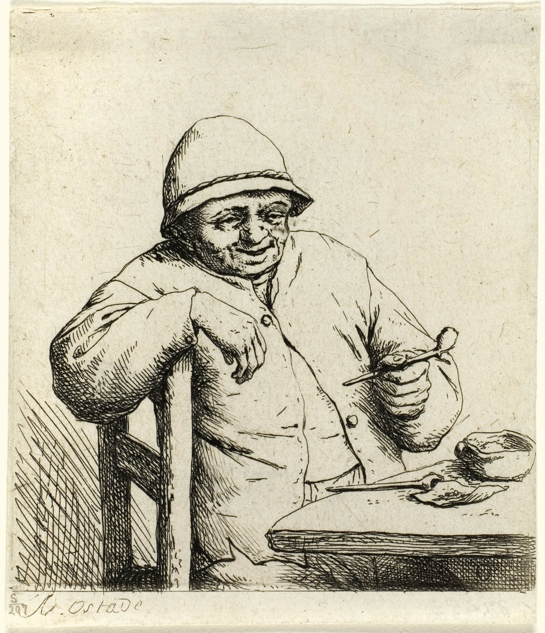Fumatore appoggiato allo schienale di una sedia da Adriaen van Ostade