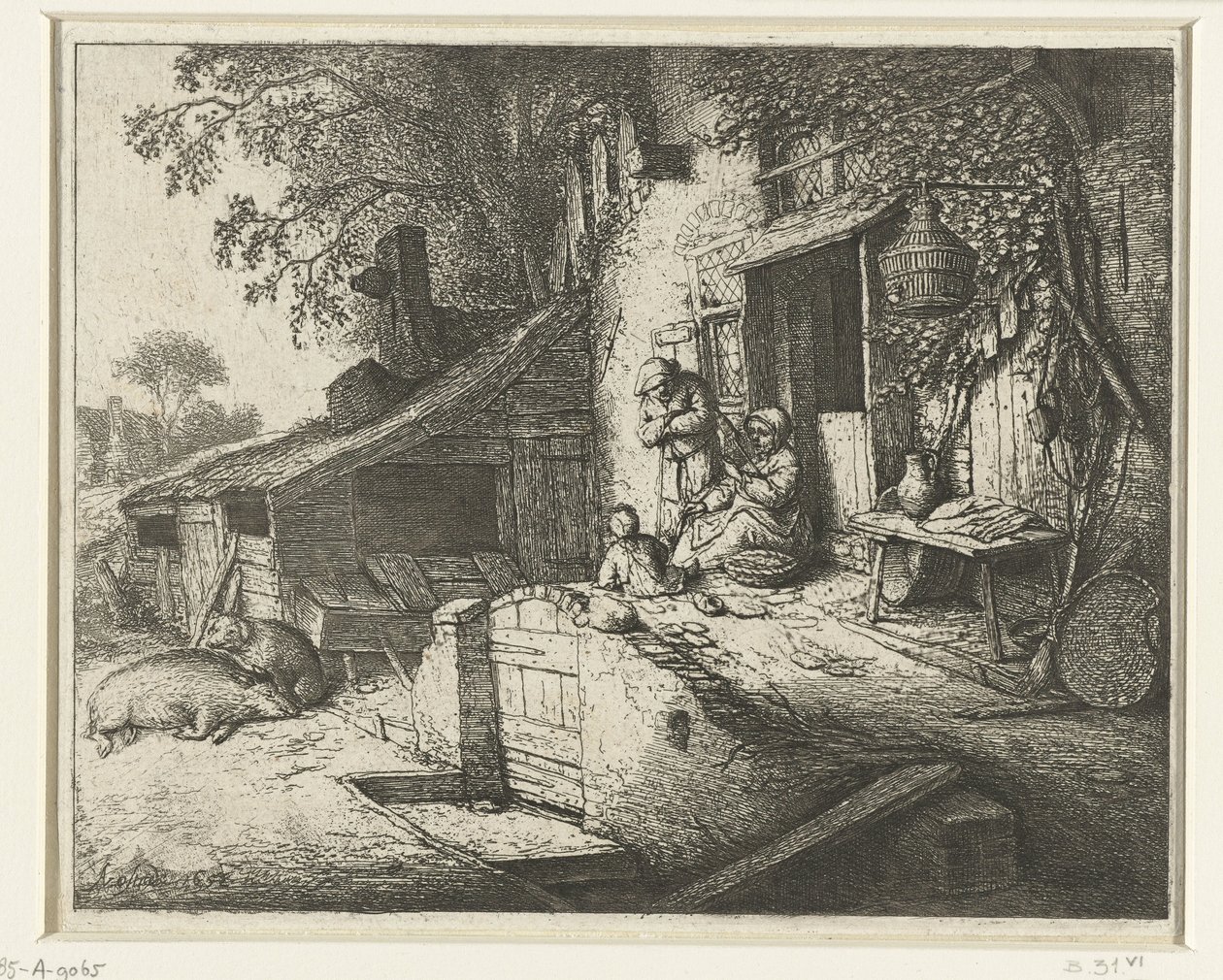 Donna che fila davanti a una casa da Adriaen van Ostade
