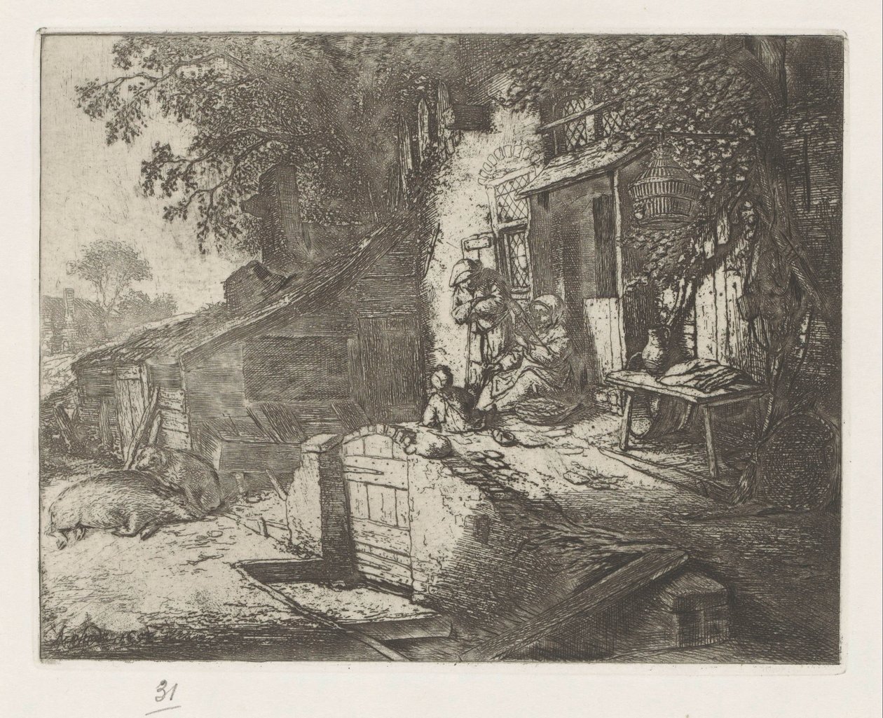 Donna che fila davanti a una casa da Adriaen van Ostade