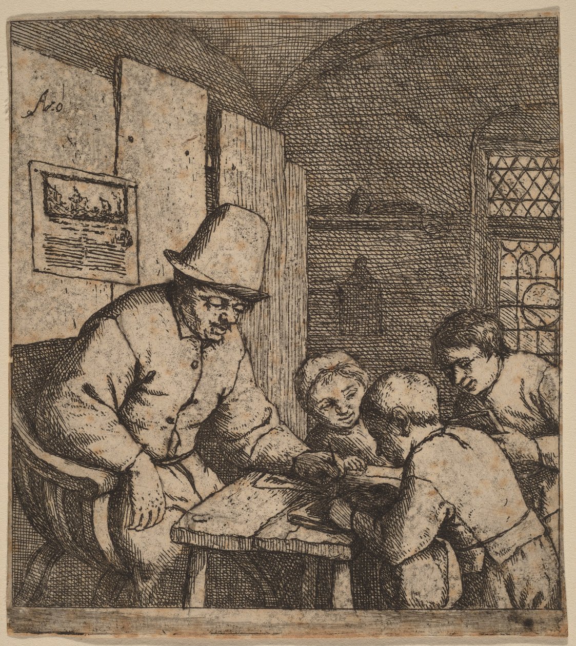 Il maestro di scuola del villaggio con tre alunni da Adriaen van Ostade