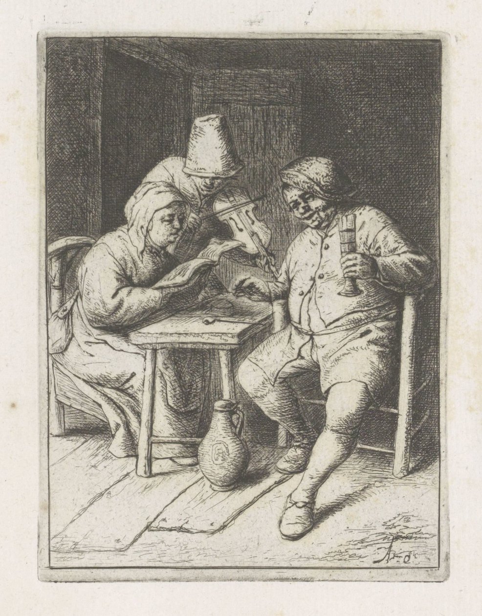Violinista con una coppia a tavola da Adriaen van Ostade