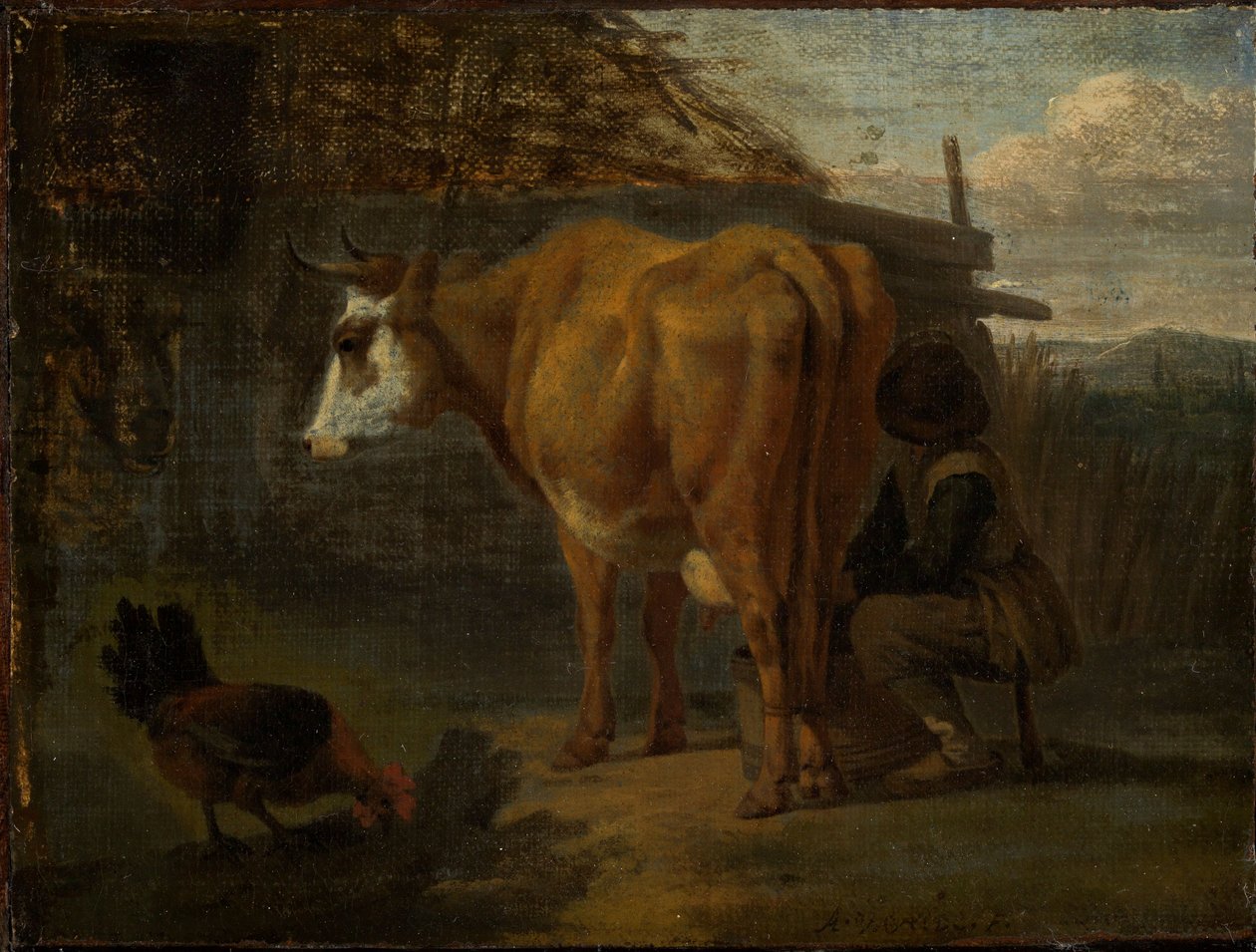 Mucca bruna munta da un pastore da Adriaen van de Velde