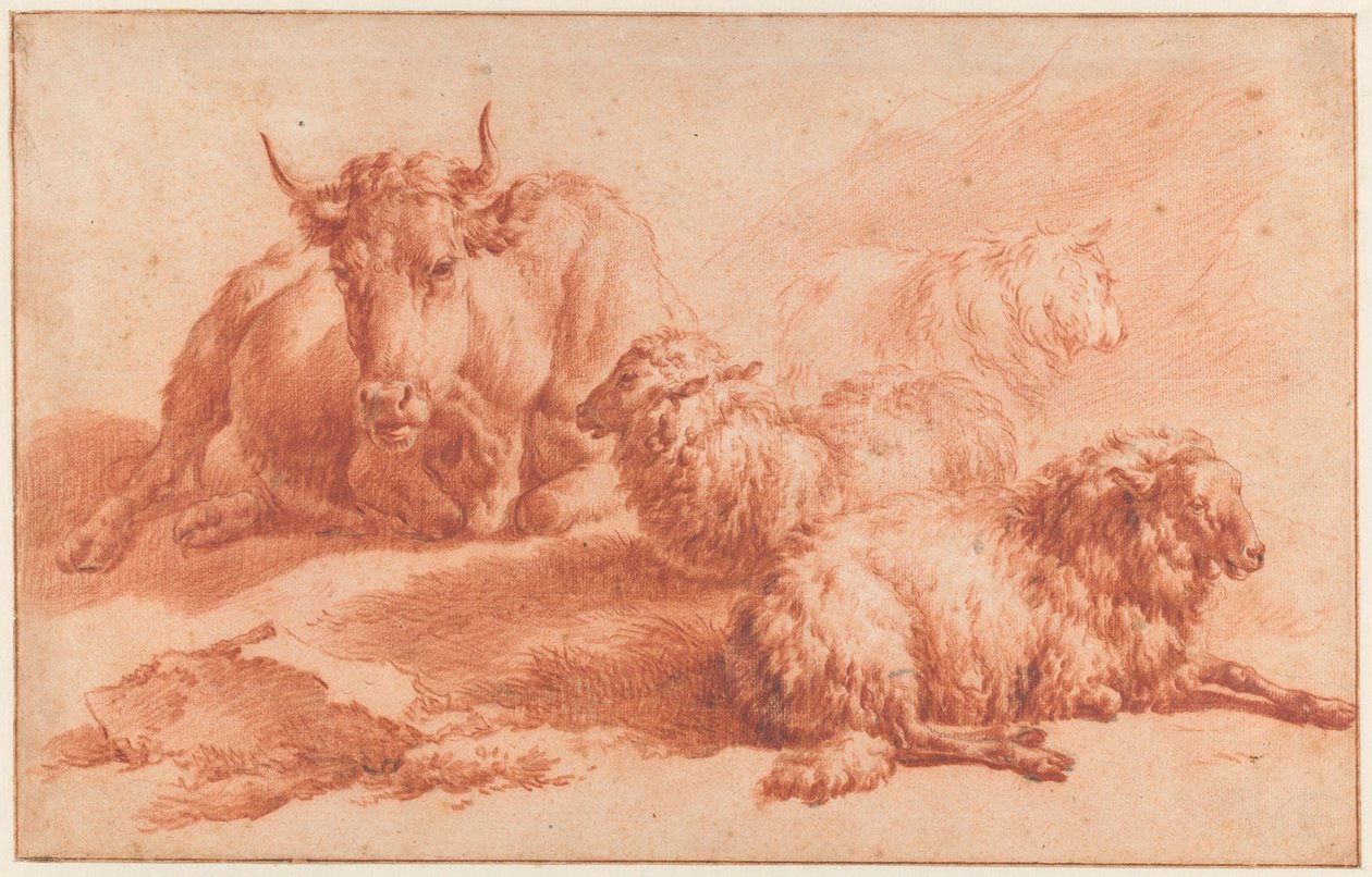 Mucca sdraiata e tre pecore da Adriaen van de Velde