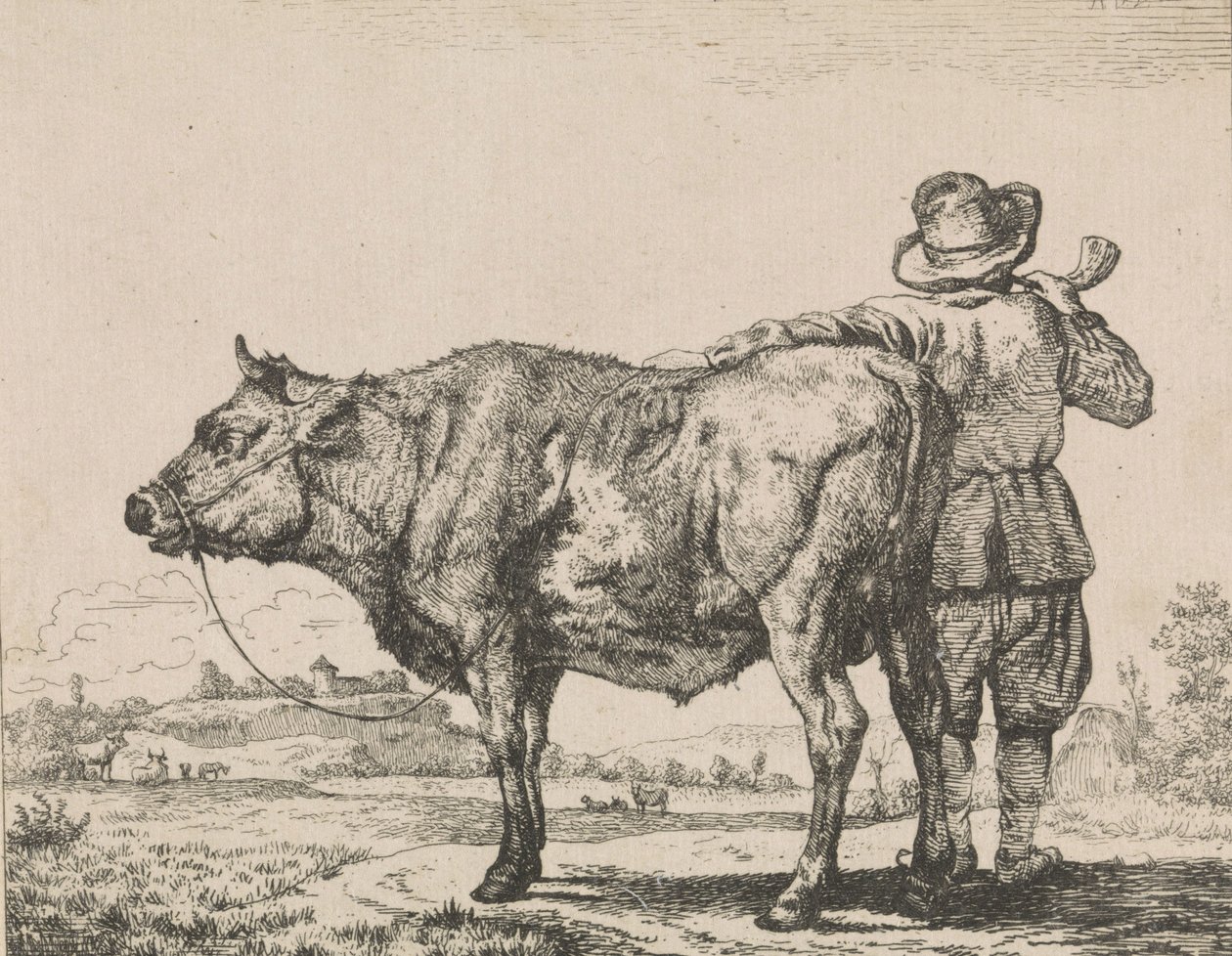 Uomo in piedi con toro da Adriaen van de Velde