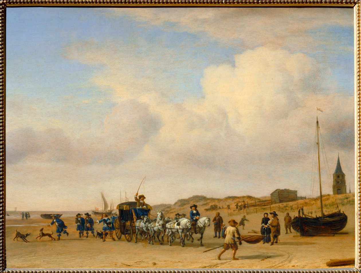 Equipaggio nobile a passeggio sulla spiaggia di Scheveningen. 1660 ... da Adriaen van de Velde