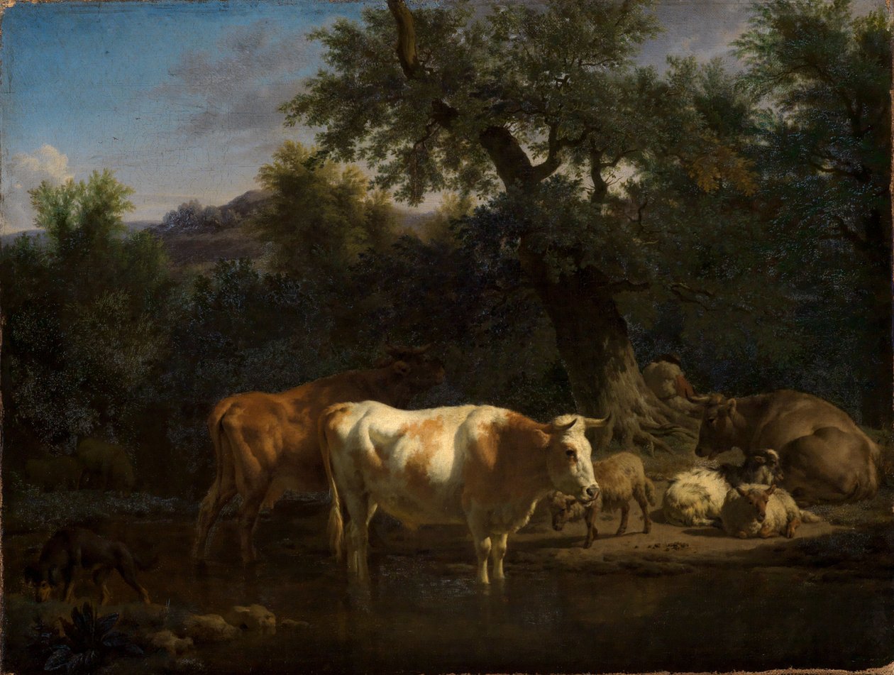 Bovini e ovini presso il Waldwasser da Adriaen van de Velde
