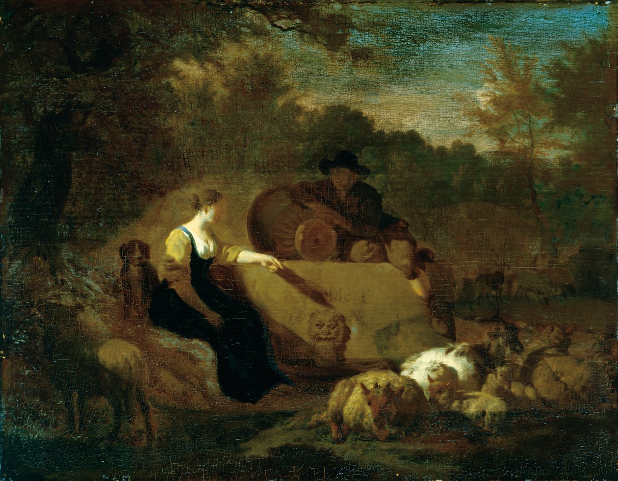 Pastore e pastora con il loro gregge presso un pozzo da Adriaen van de Velde