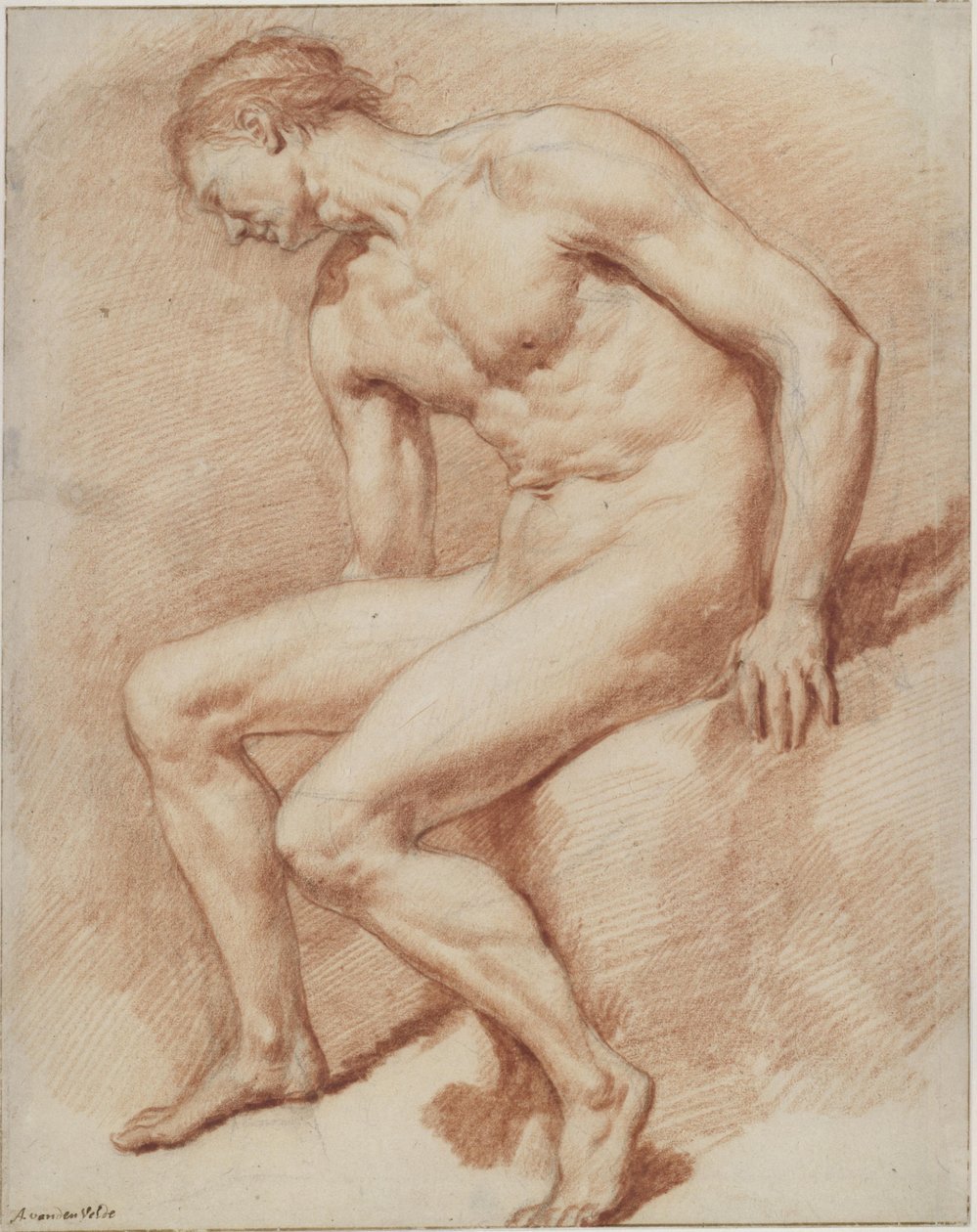Nudo maschile seduto da Adriaen van de Velde