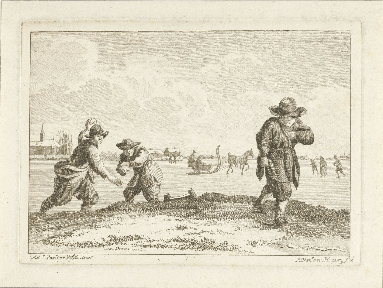 Lanciatori di palle di neve, inciso da Anthonij van der Haer, c.1745-85 da Adriaen van de Velde
