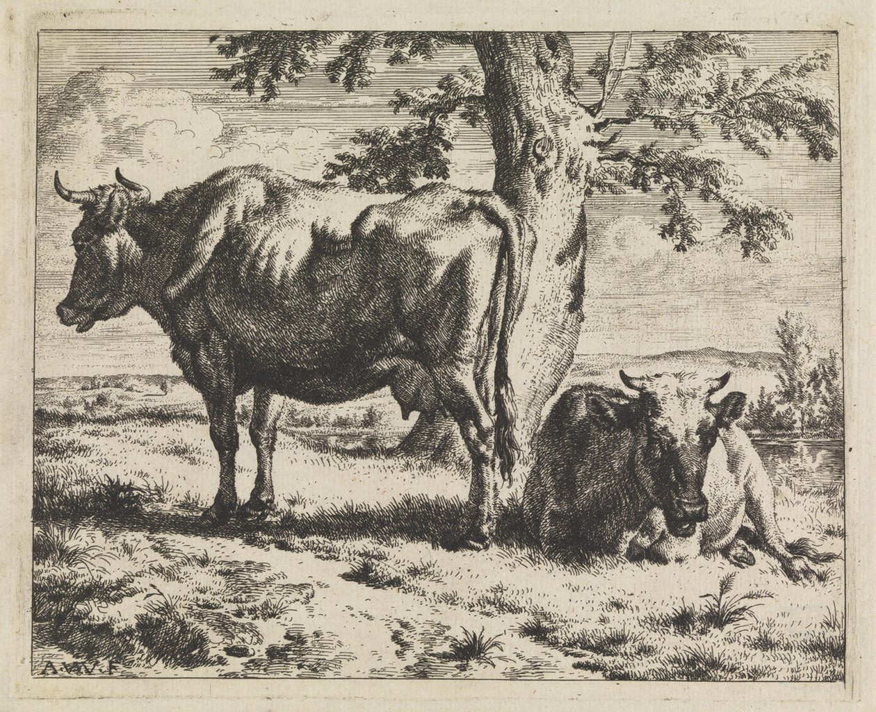Due mucche sotto un albero da Adriaen van de Velde
