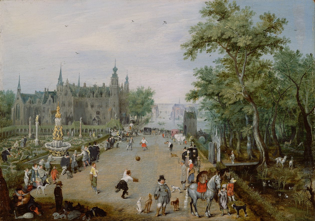 Un Jeu de Paume davanti a un palazzo di campagna da Adriaen van de Venne