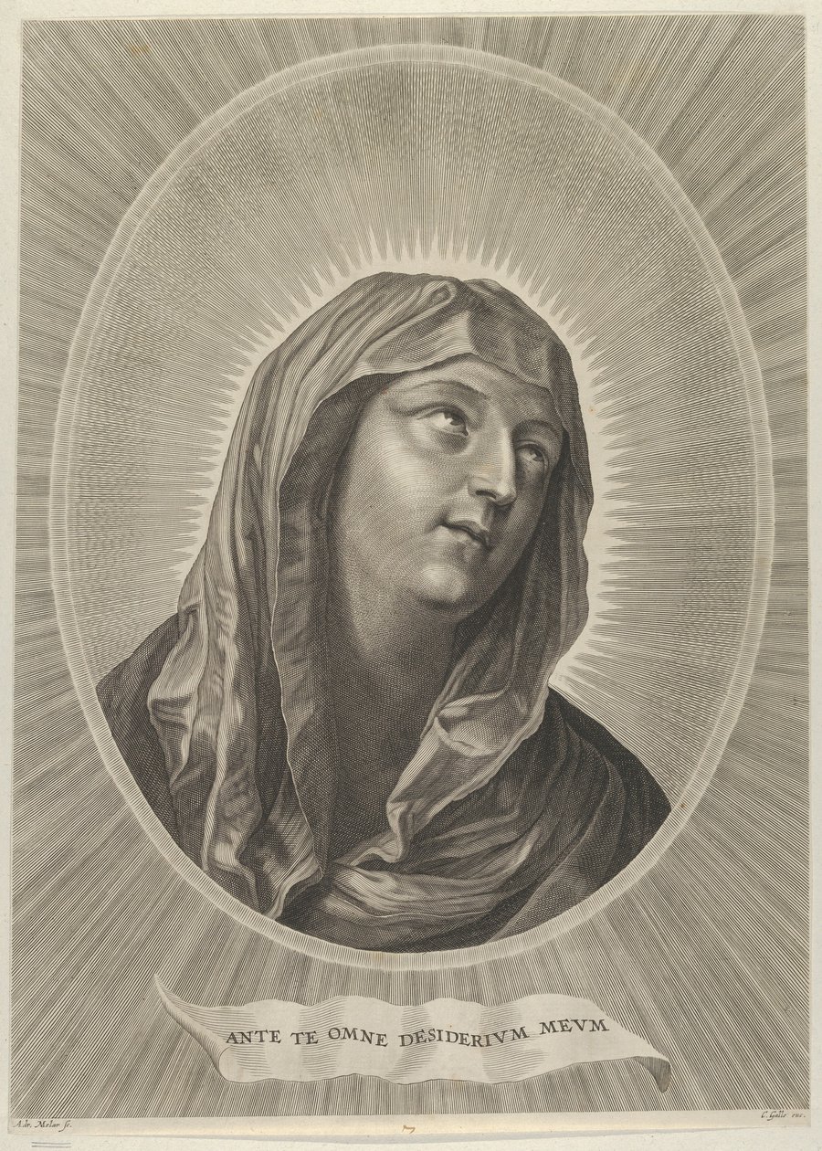 La Testa della Vergine che Guarda in Alto a Destra, in una Cornice Ovale, dopo Reni, ca. 1650-67 da Adrian van Melar