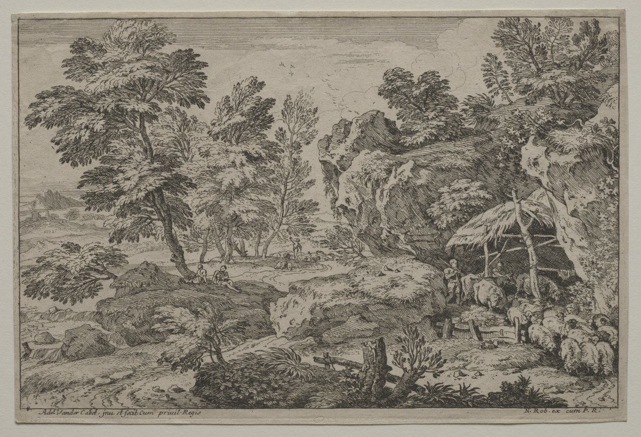 Paesaggio con Pastori e Due Greggi da Adrian van der Cabel