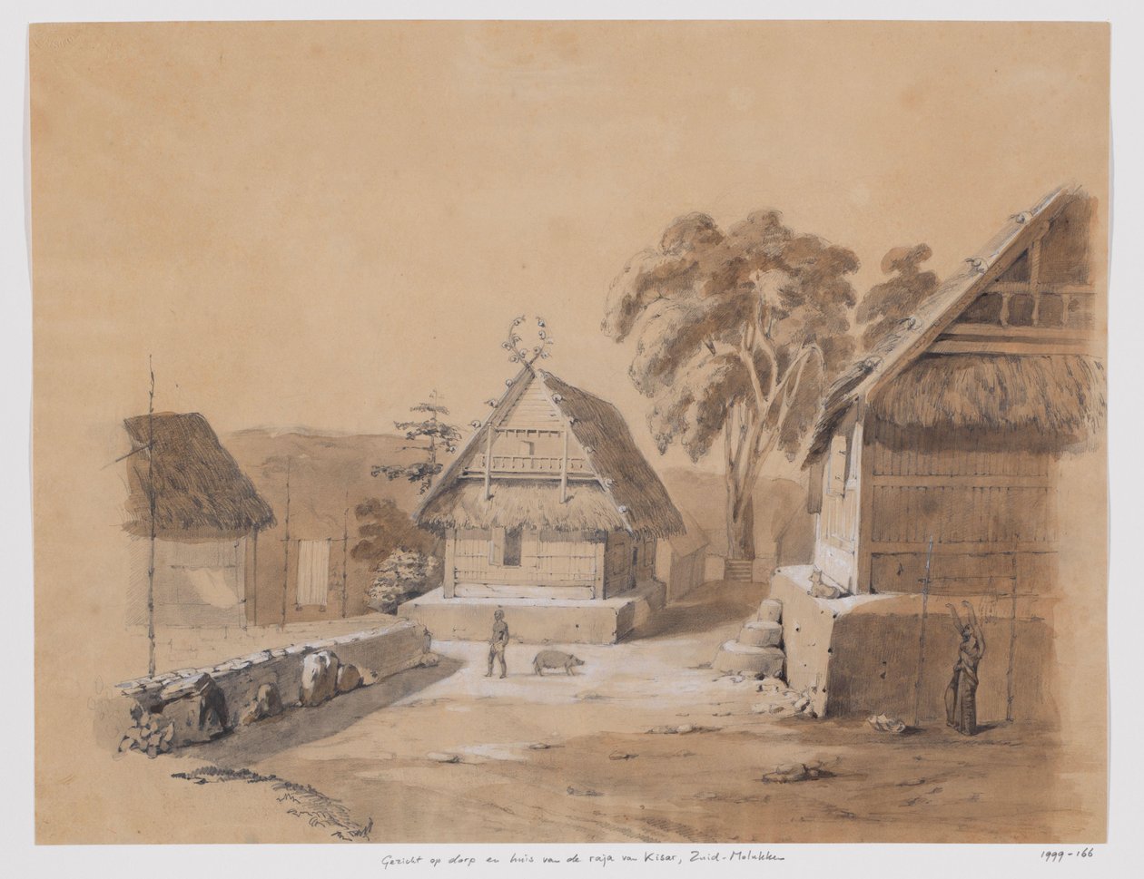 Vista del villaggio e della casa del raja di Kisar, Sud Molucche da Adrianus Johannes Bik