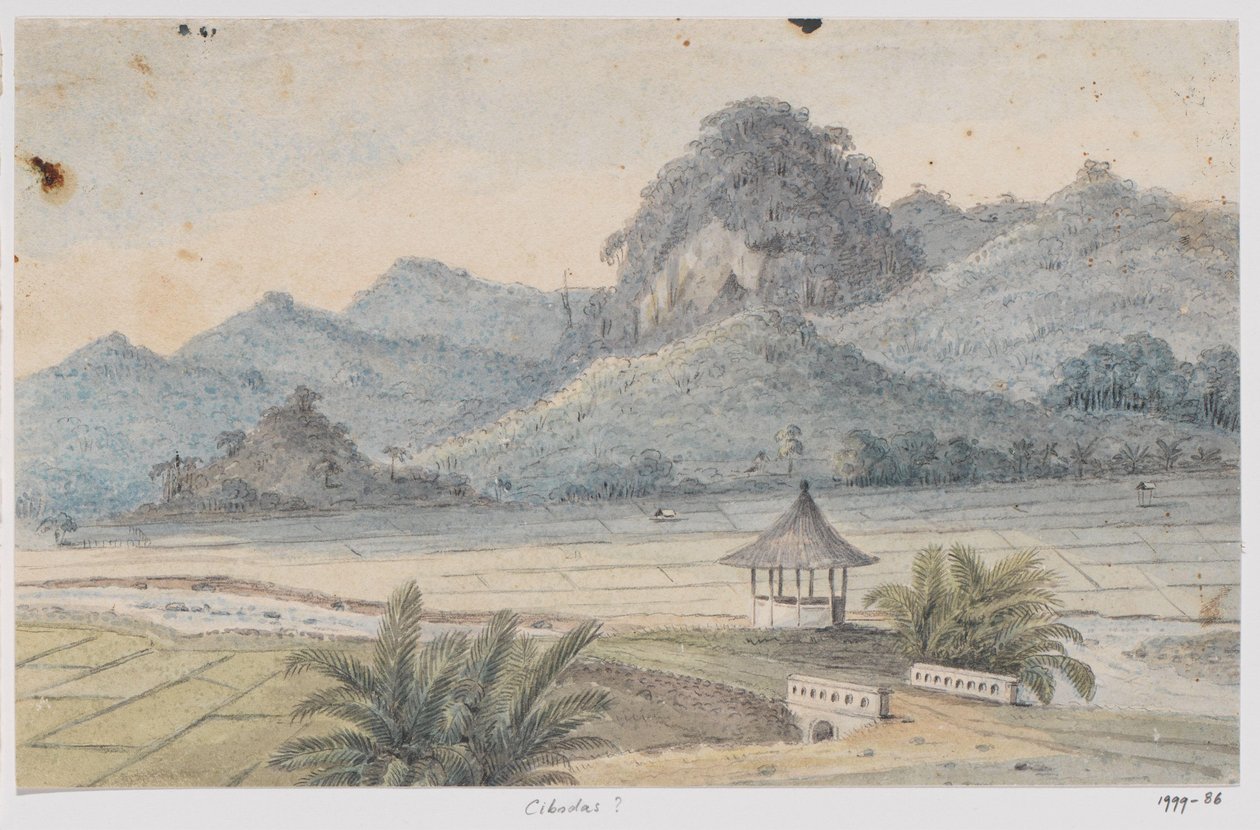 Paesaggio presso Cibodas con ponte e padiglione, Giava Occidentale da Adrianus Johannes Bik