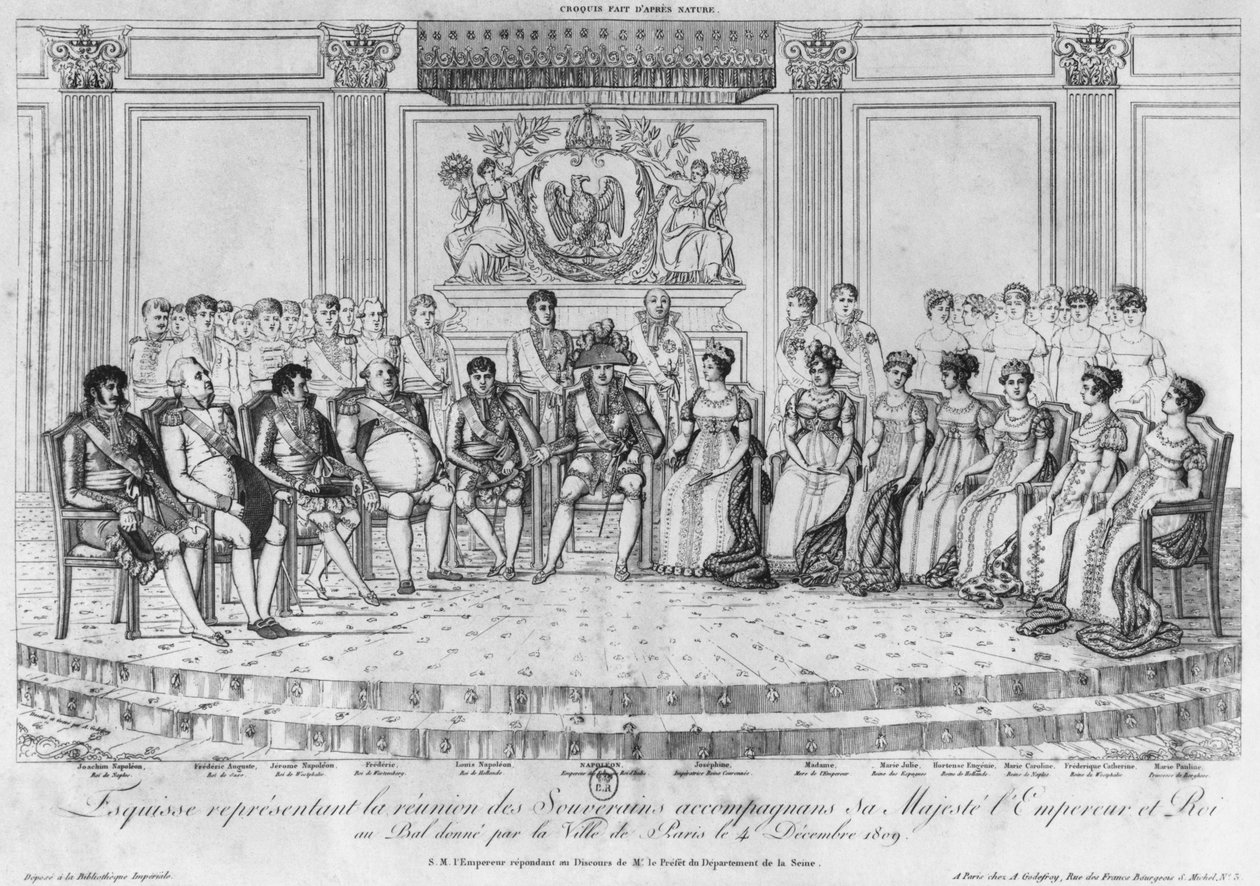 Schizzo che raffigura Napoleone I e i sovrani al ballo dato dalla città di Parigi il 4 dicembre 1809 da Adrien Pierre Francois Godefroy