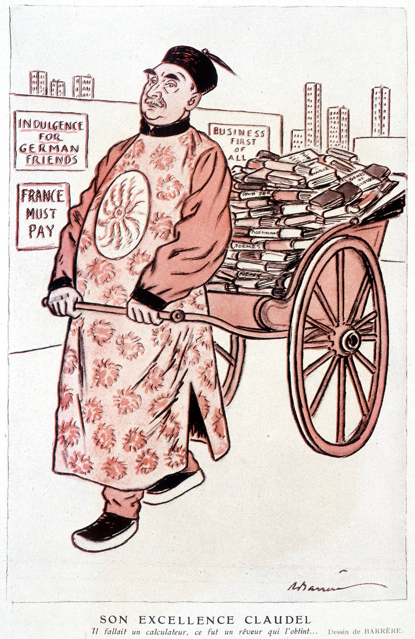Cartone animato su Paul Claudel, poeta e drammaturgo francese - Barrère, in "Fantasio" del 01/01/1927 da Adrien Barrere
