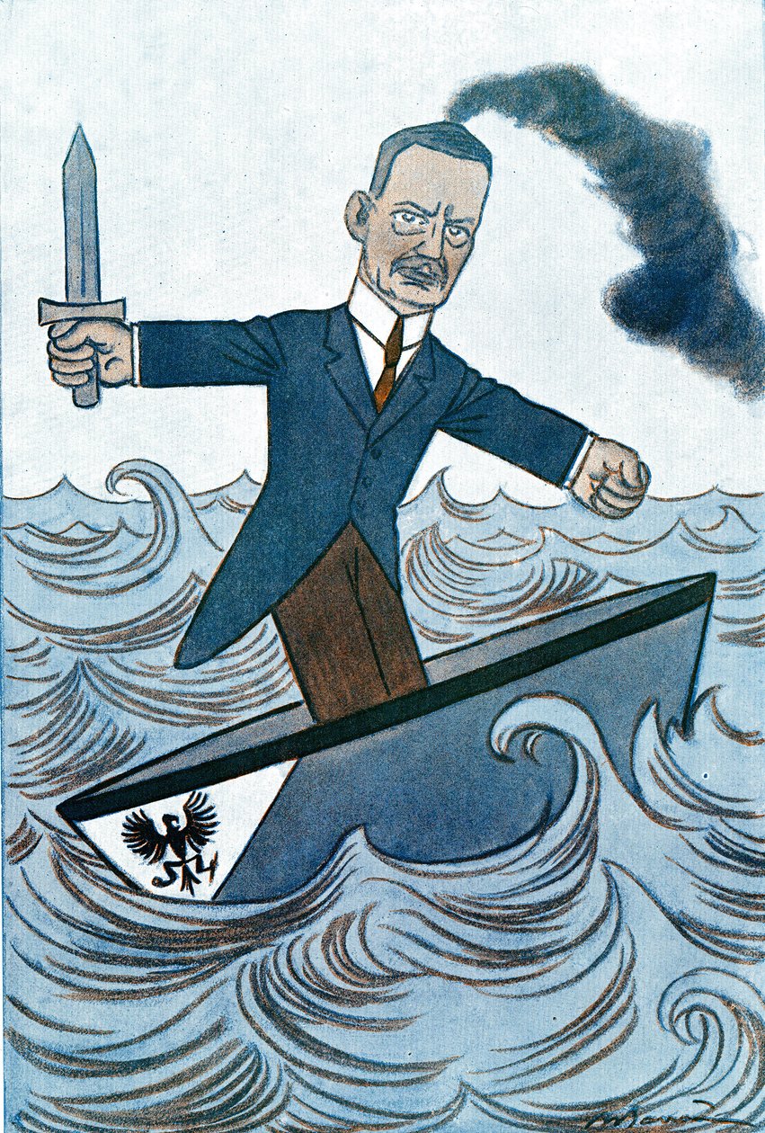 Cartone animato di Wilhelm Cuno (1876-1933) politico tedesco responsabile degli affari marittimi. Disegno di Adrien Barrere (1877-1931) da Fantasio da Adrien Barrere