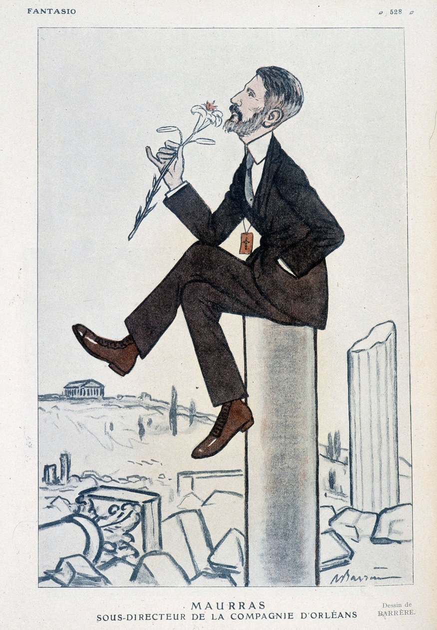 Charles Maurras, politico e scrittore francese (1868-1952), vicedirettore della campagna di Orleans - Illustrazione di Adrien Barrere in "Fantasio" del 15/05/1923 da Adrien Barrere