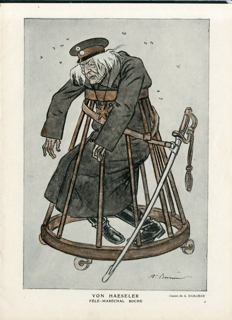 Fantasio, ca. 1916_6_1 - Illustrazione di A Barrere: Guerra del 14-18, Germania Prussia, Verificare date - Von Haesler - Senilizzazione da Adrien Barrere