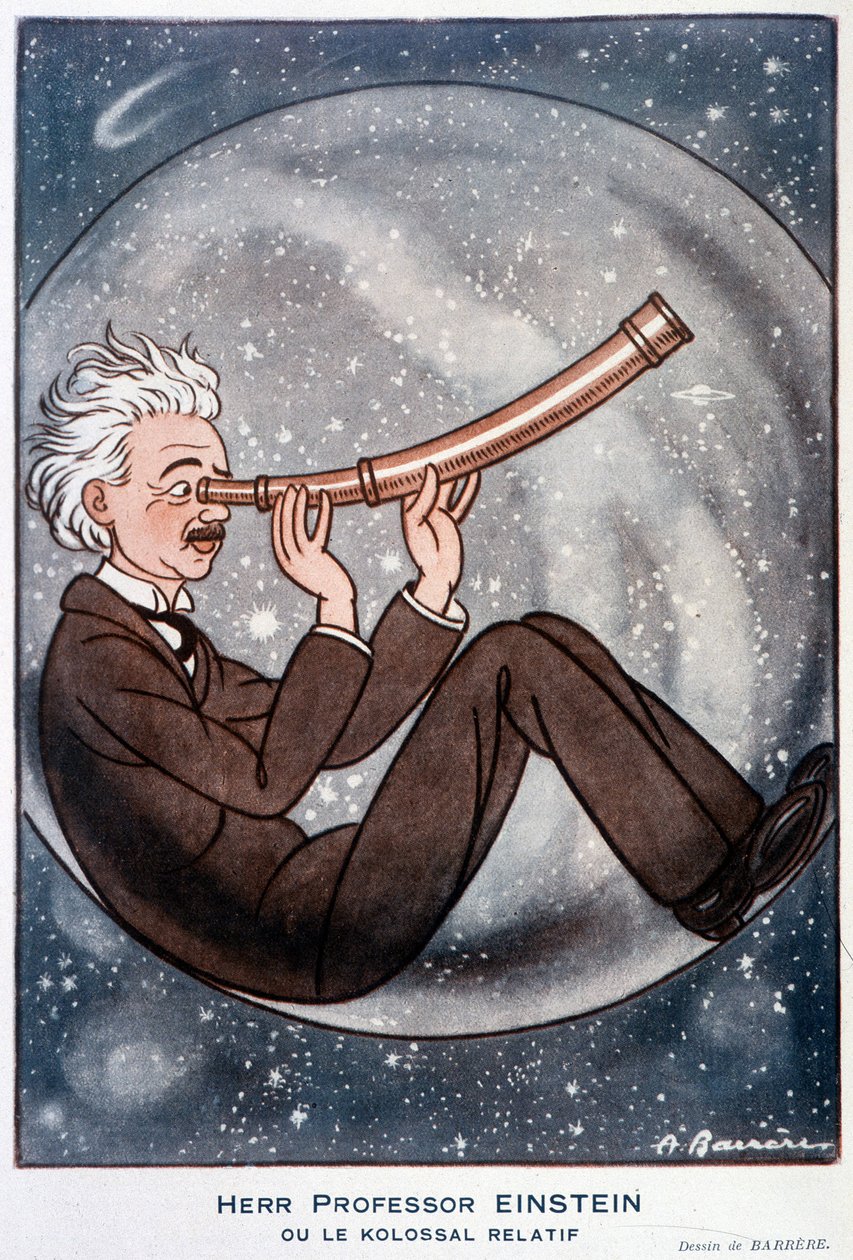 Herr professor Einstein o il relativo Kolossal - Illustrazione di Adrien Barrère (1877-1931) in "Fantasio" del 01/03/1931 da Adrien Barrere