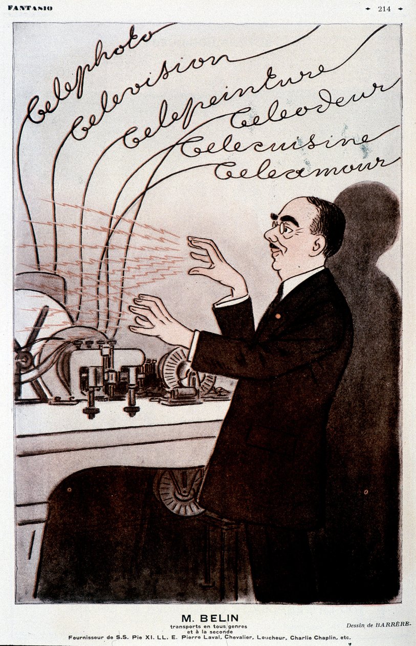 Immagine umoristica su Belin e il suo belinografo - di Barrère, in "Fantasio" del 01/12/1931 da Adrien Barrere