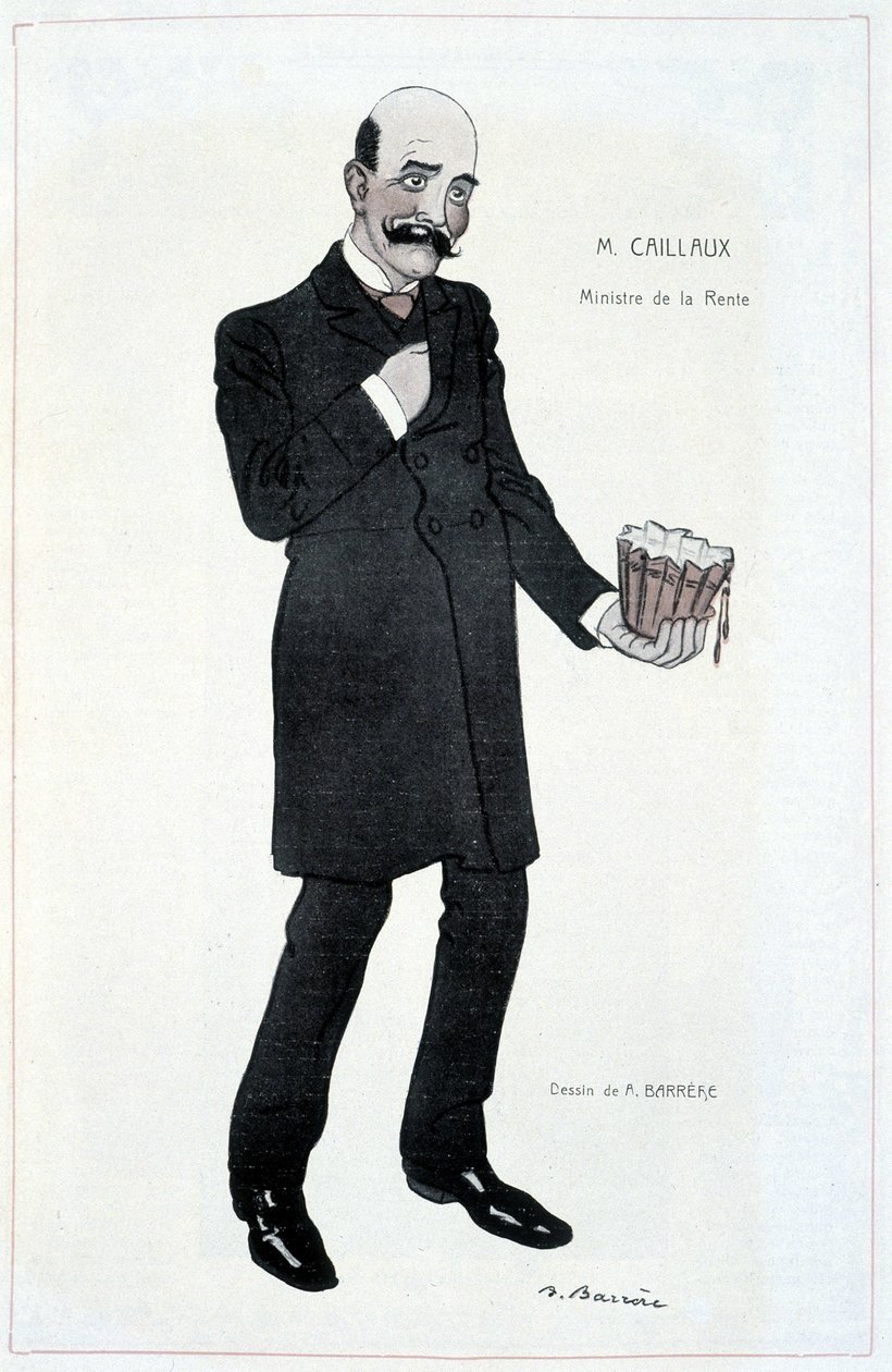 Joseph Caillaux, ministro delle rendite - Illustrazione di Adrien Barrere in "Fantasio" del 15/02/1907 da Adrien Barrere