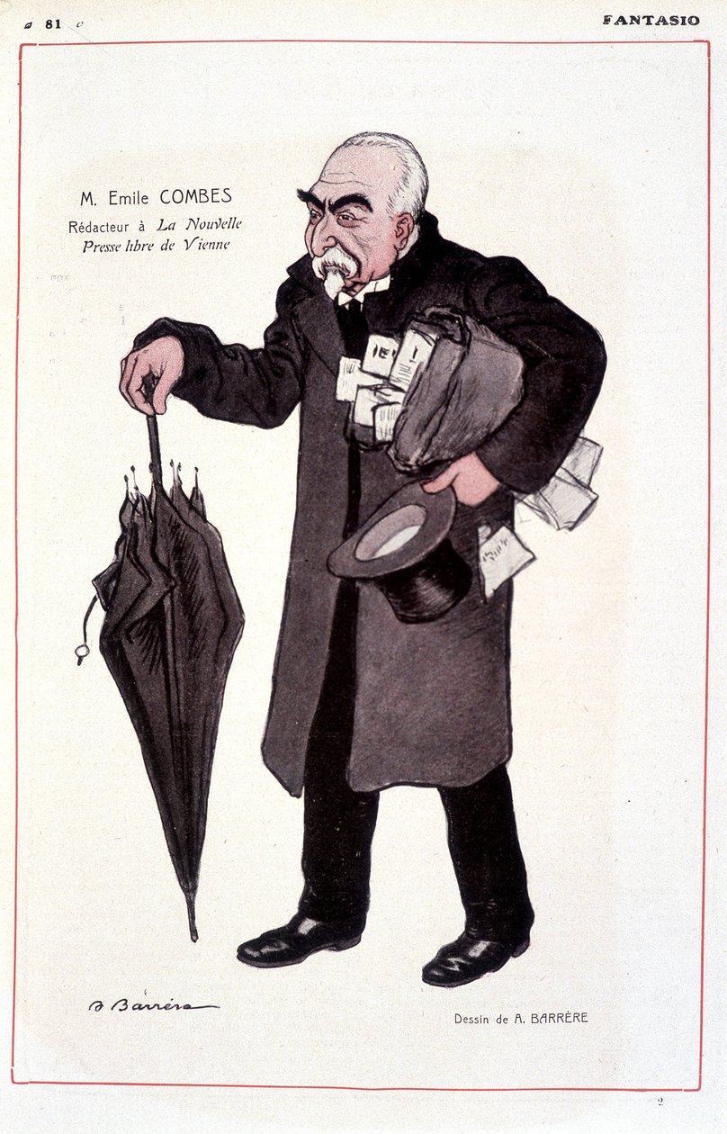 Ritratto di Emile Combes, politico francese (1835-1921), Reattore a La Nouvelle Presse libre de Vienne - Illustrazione di Adrien Barrere (1877-1931) in Fantasio 01/03/1907 da Adrien Barrere