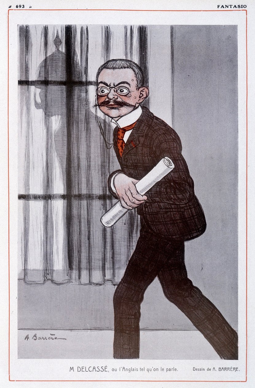 Ritratto di Théophile Delcassé (1852-1923), Ministro degli Affari Esteri francese in "Fantasio" - Illustrazione di Adrien Barrère (1877-1931) da Adrien Barrere