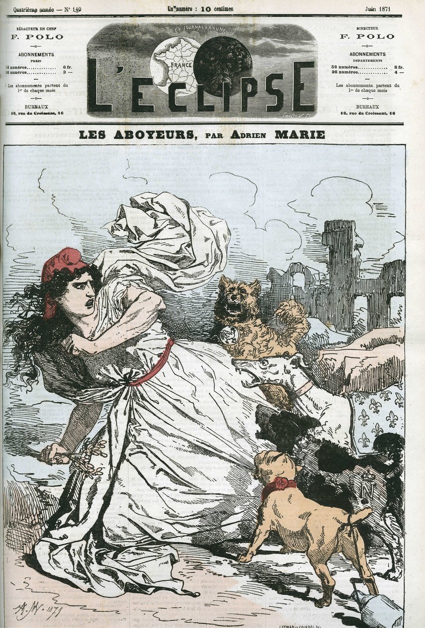 Abbaiando, la Repubblica inseguita da cani realisti o bonapartisti. Copertina in "L