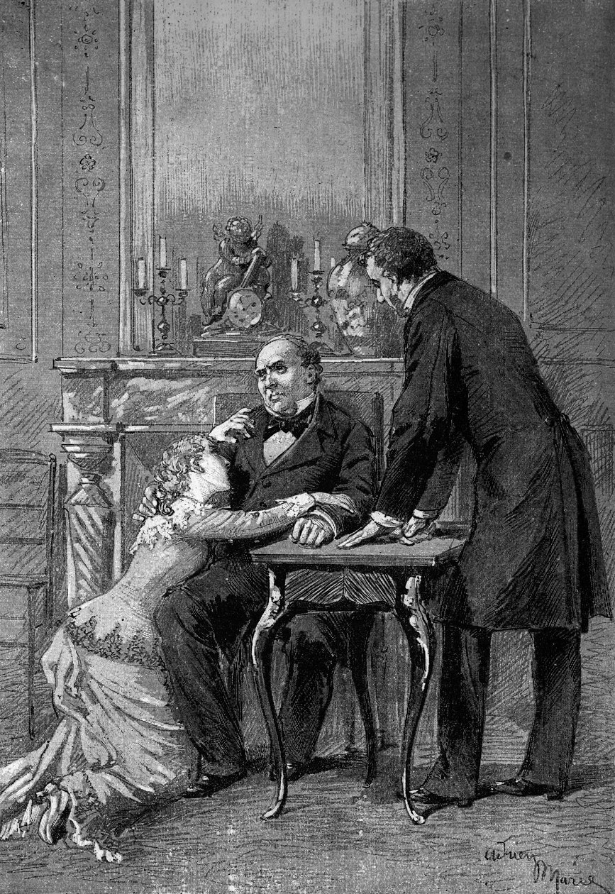 Rappresentazione teatrale: 1° atto di Jean Baudry di Auguste Vacquerie (1819-1895) con Mlle Bertet (Andrée), M. Barré (Bruel), Edmond Got (1822-1901) (Jean Beaudry). Parigi, Comédie Française da Adrien Emmanuel Marie