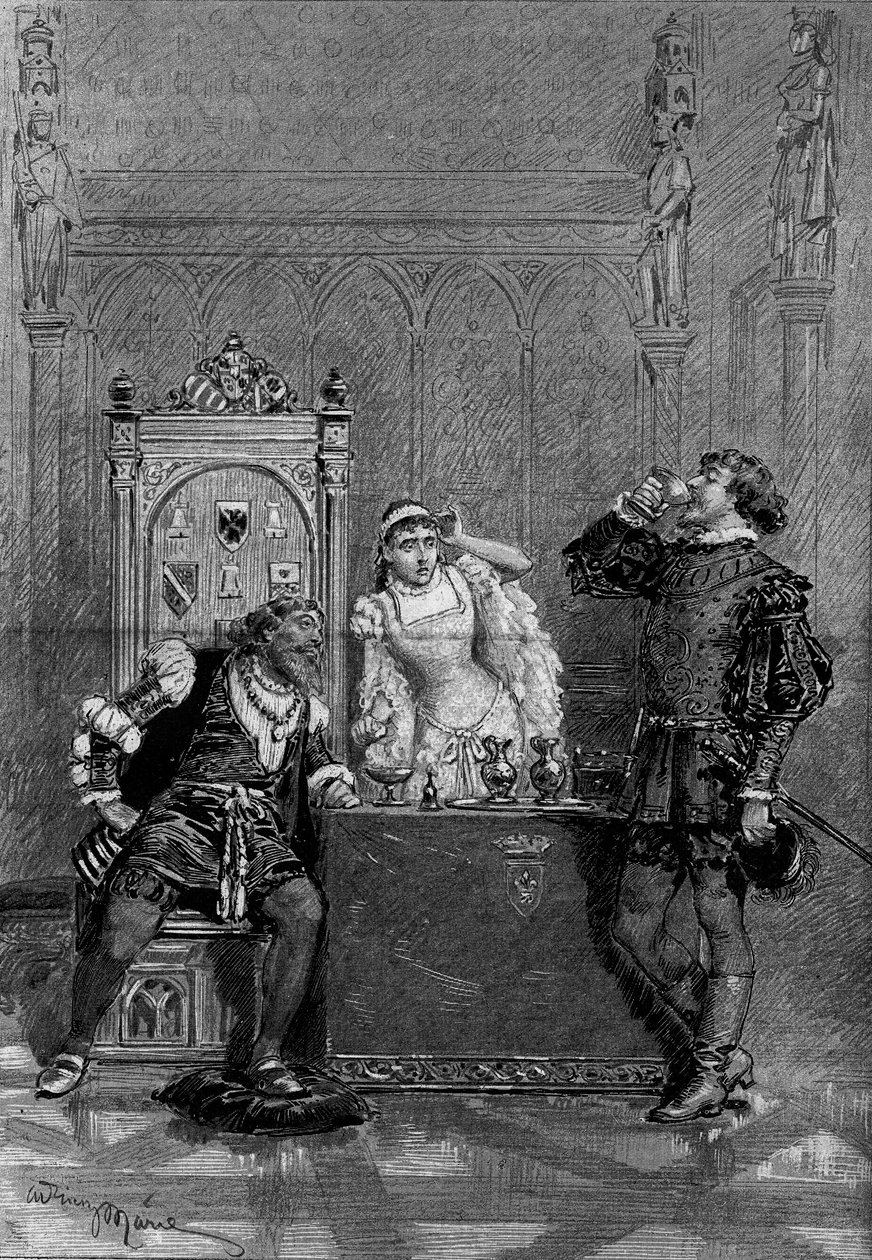 Rappresentazione teatrale: Gennaro beve il veleno versato da sua madre Lucrezia alla presenza di Alfonso d