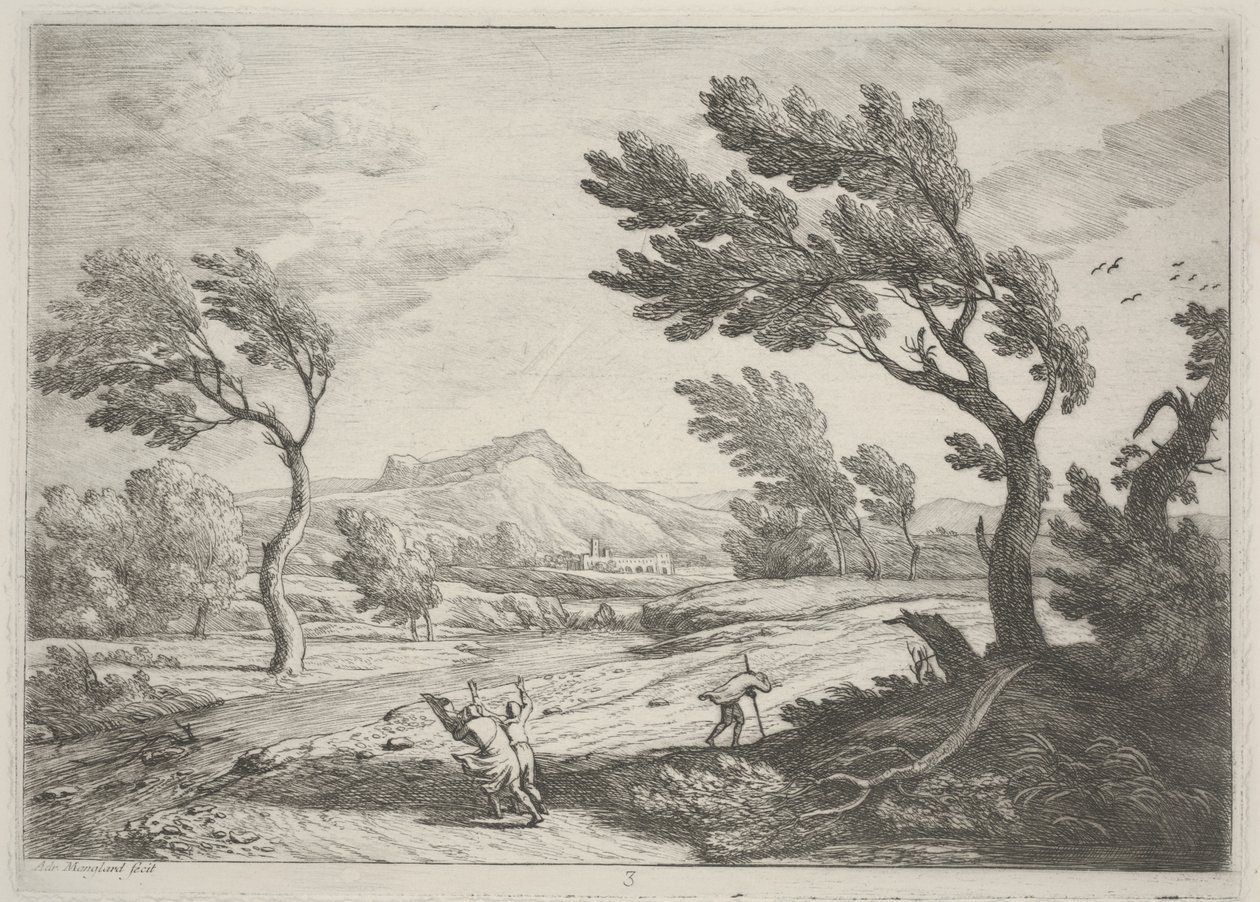 Paesaggio con viaggiatori in un forte vento, c.1753 da Adrien Manglard