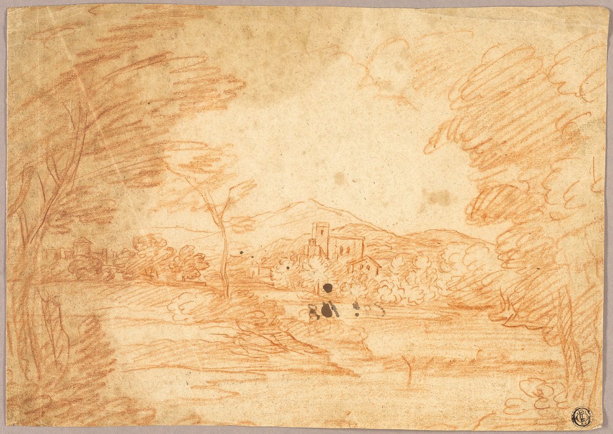 Paesaggio fluviale con edifici da Adrien Manglard