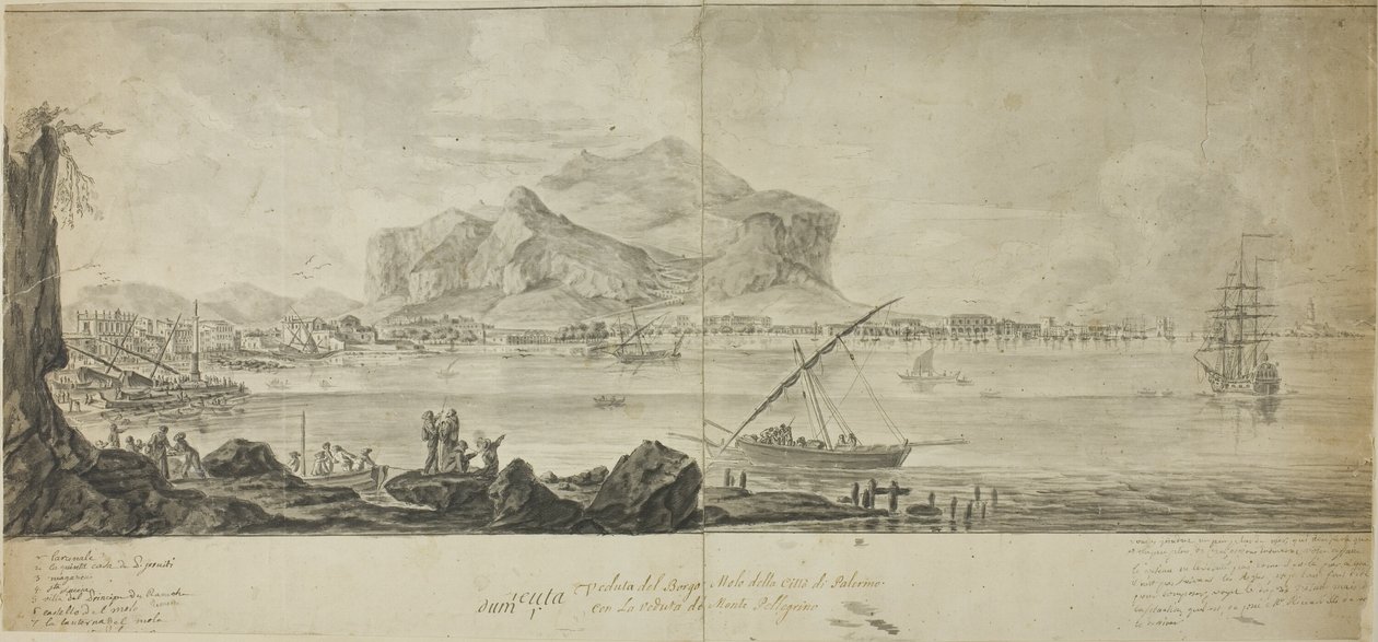 Vista della città e del porto di Palermo con vista su Monte Pellegrino da Adrien Manglard