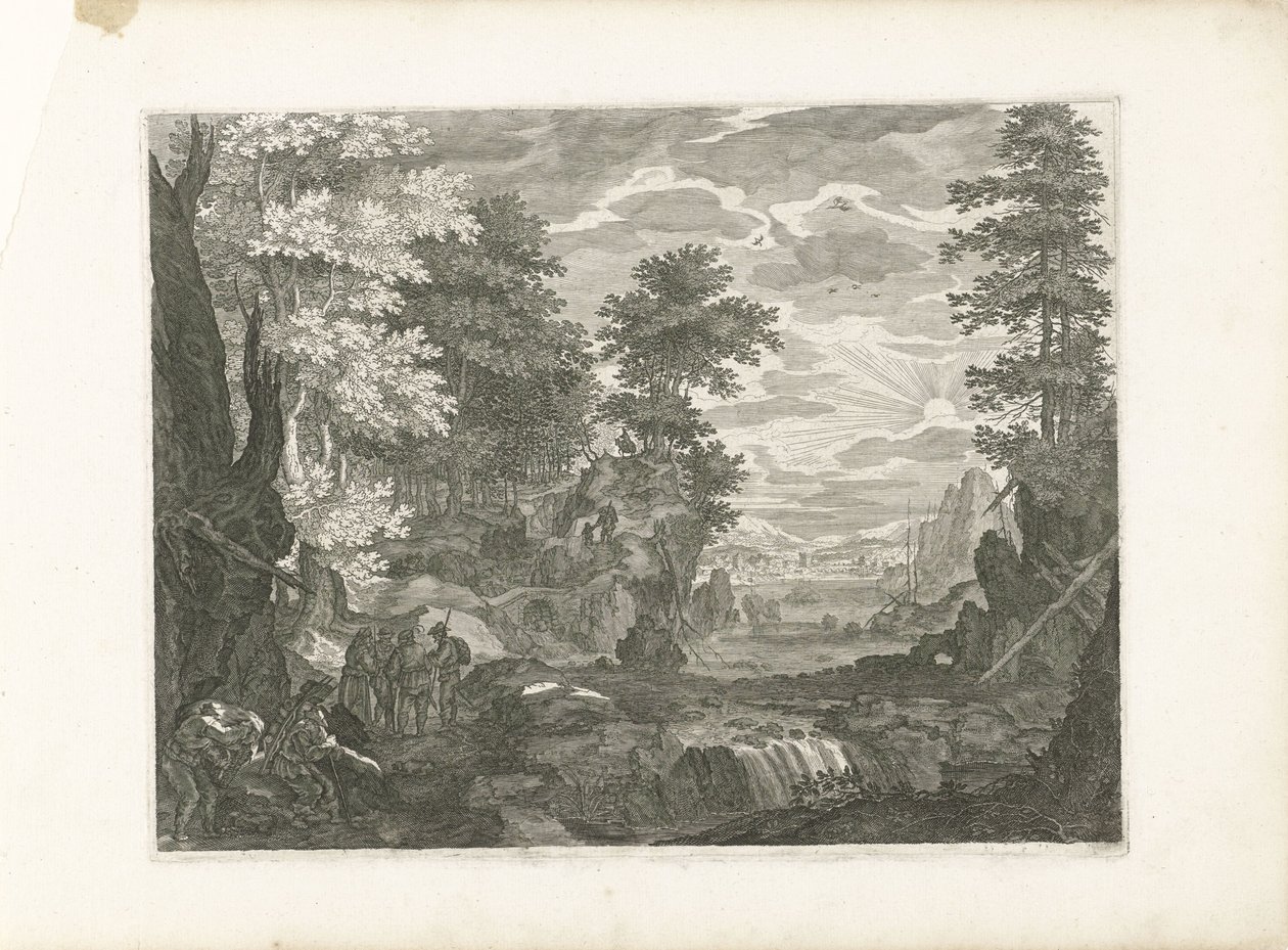 Cascata con una città sullo sfondo da Aegidius Sadeler (II) (attributed to)
