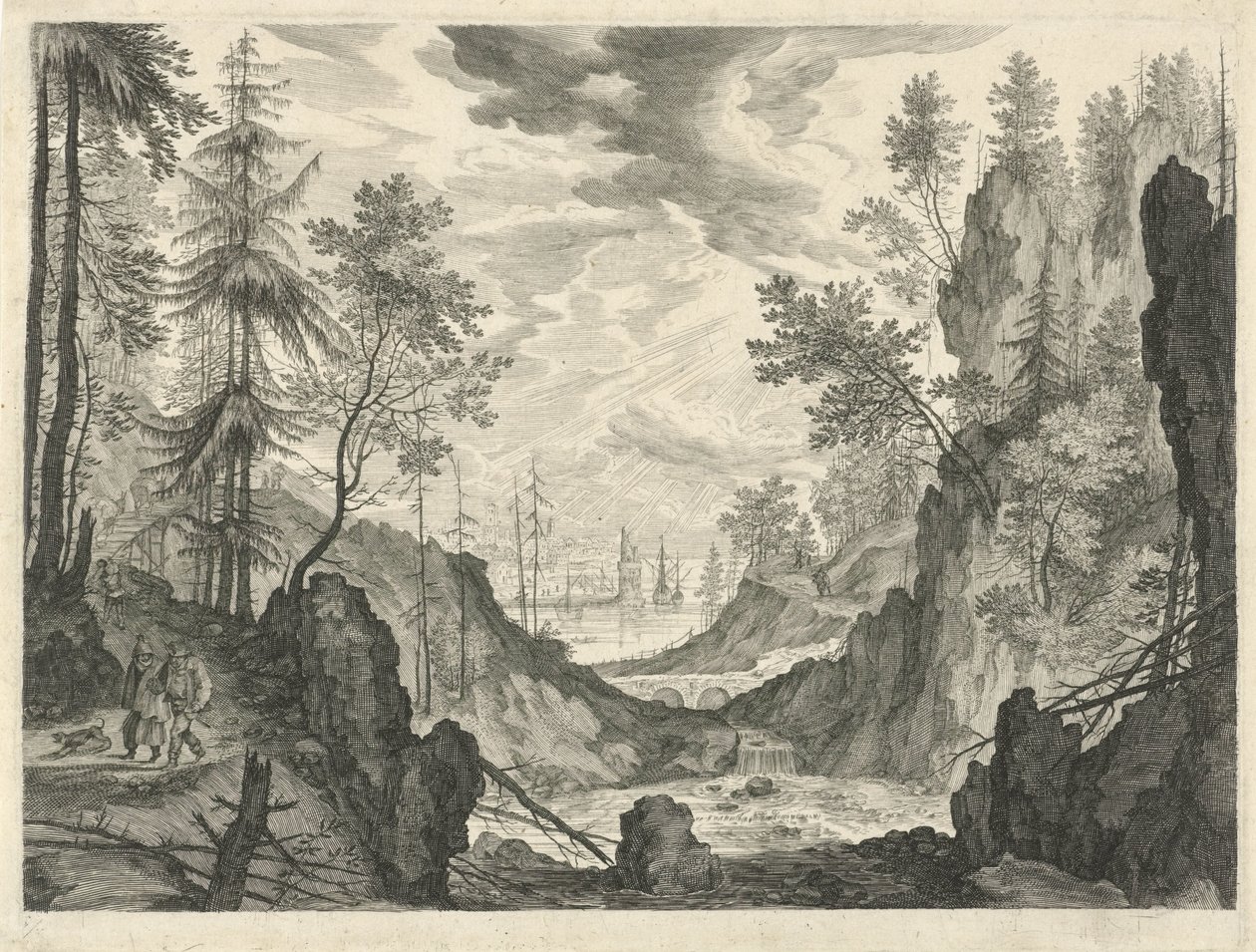 Paesaggio boschivo con cascata da Egidius  Sadeler (II)