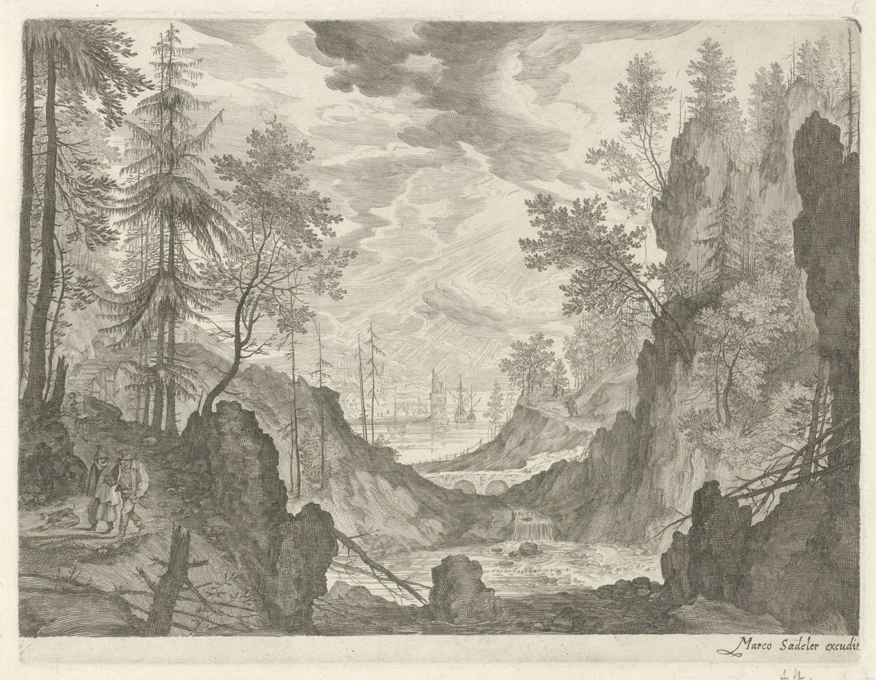 Paesaggio boschivo con cascata da Egidius  Sadeler (II)