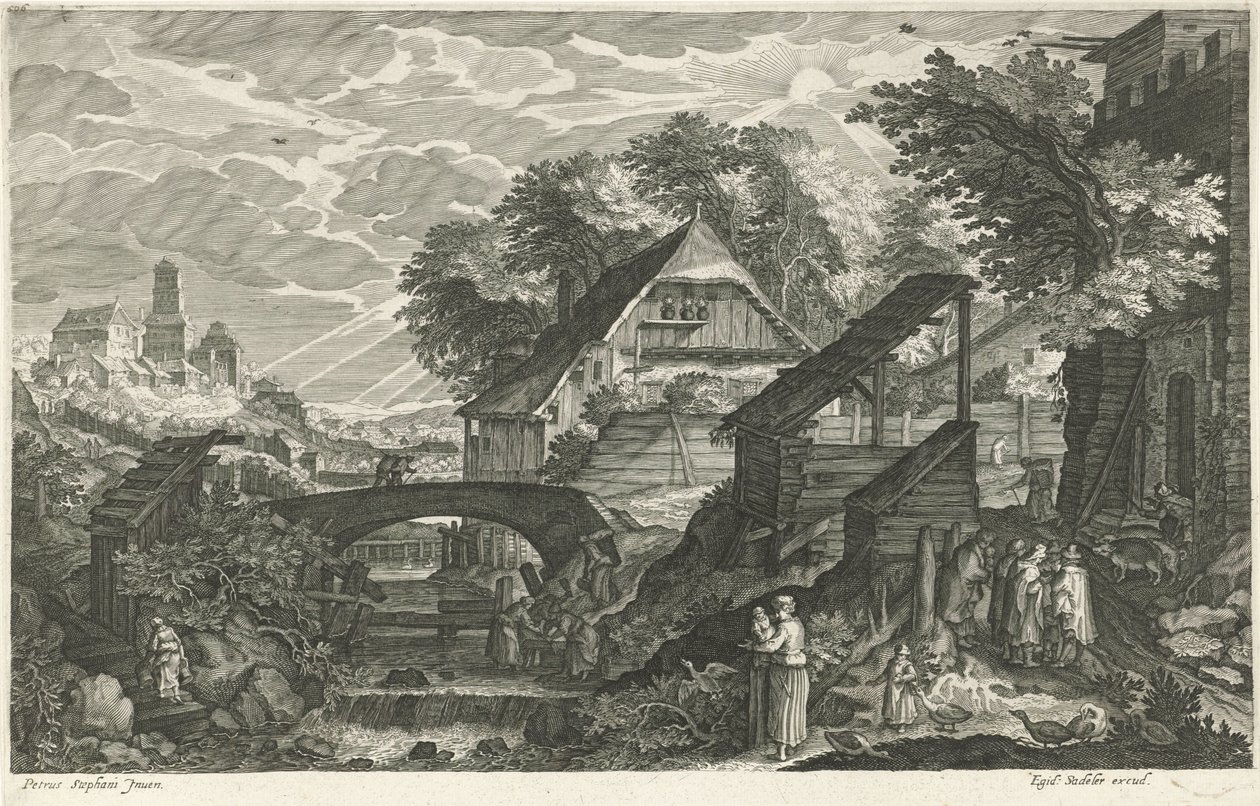 Case accanto a un fiume da Egidius  Sadeler (II)