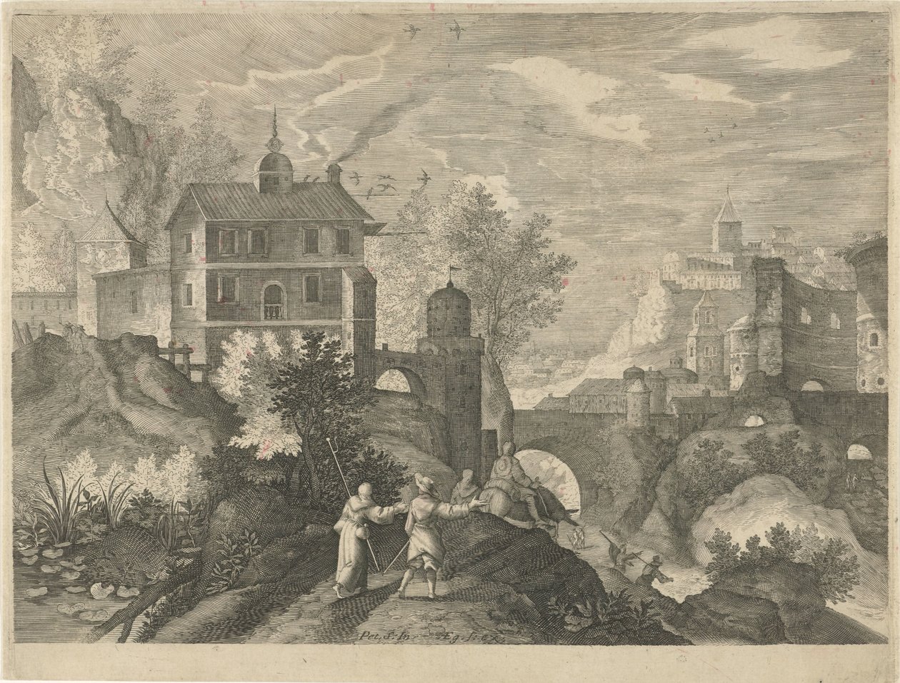 Paesaggio con ponte di pietra da Egidius  Sadeler (II)