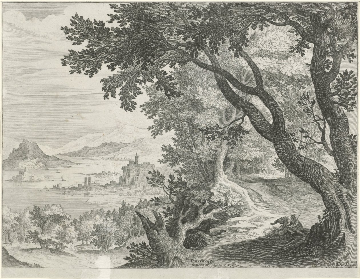 Paesaggio con due figure sotto un albero da Egidius  Sadeler (II)