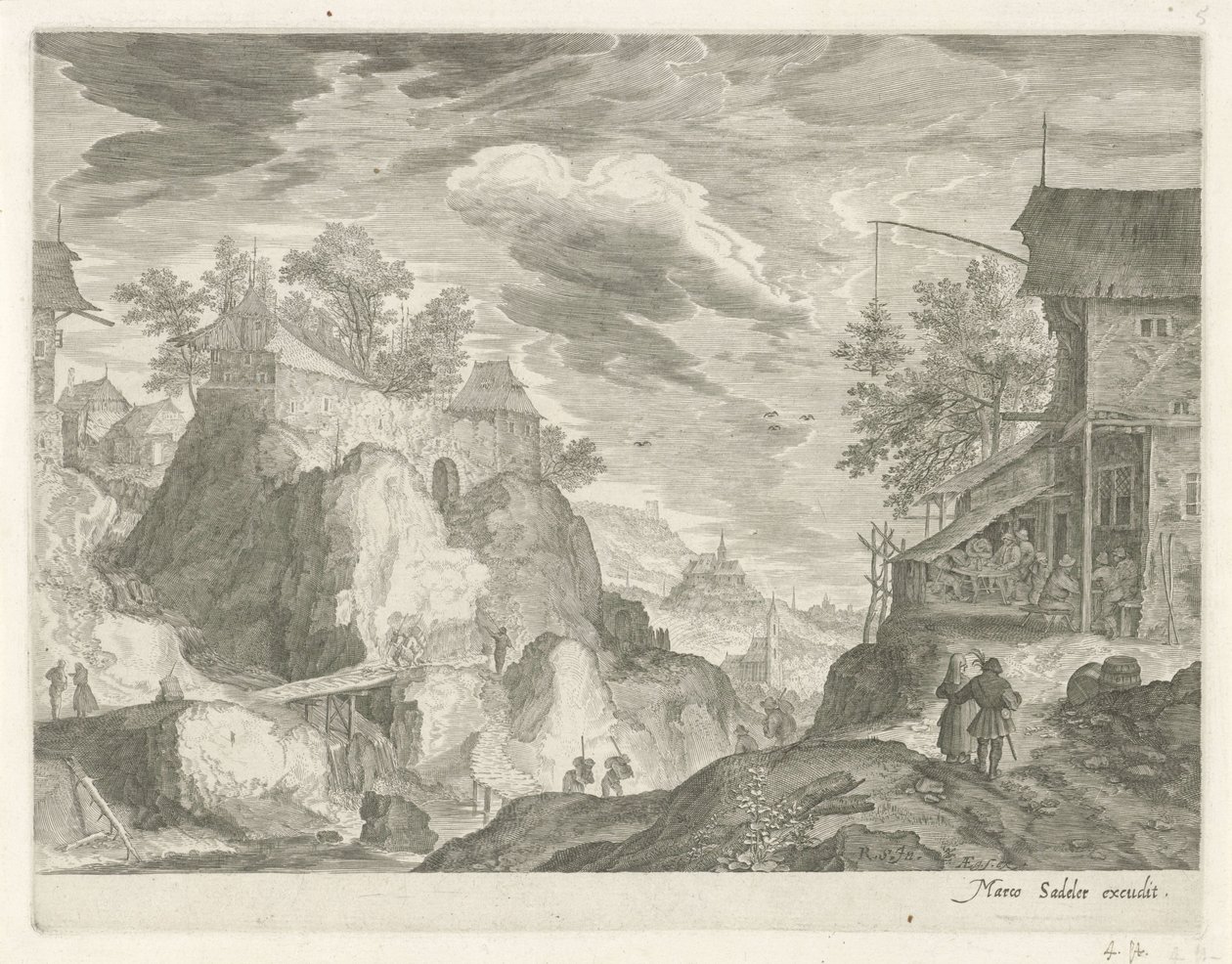 Paesaggio roccioso con locanda e case da Egidius  Sadeler (II)