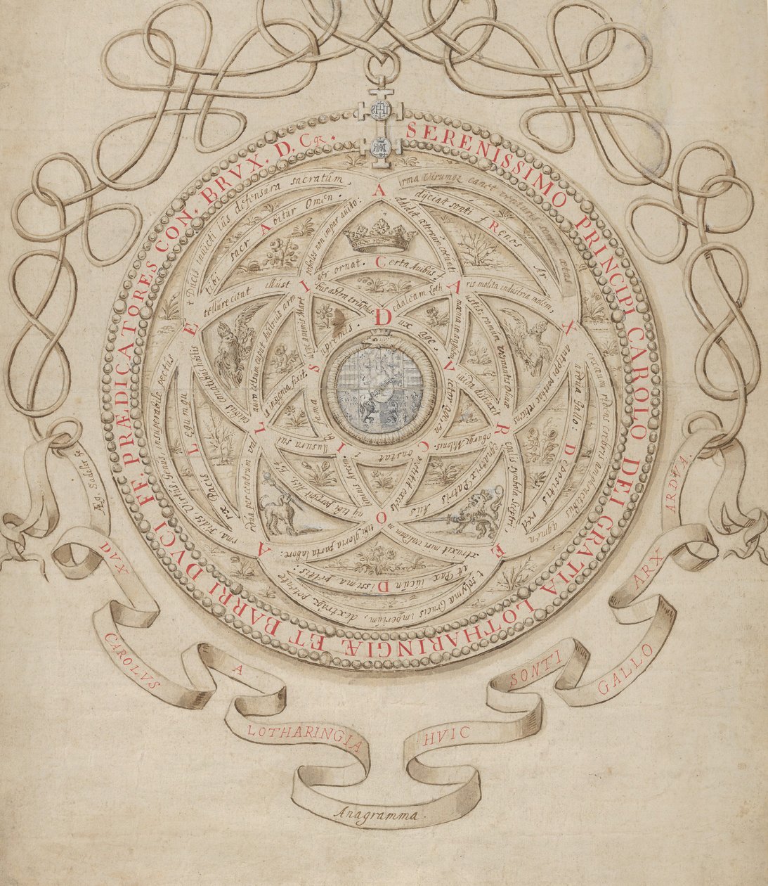 Anagramma in onore di Carlo III, Duca di Lorena e Bar da Aegidius Sadeler II