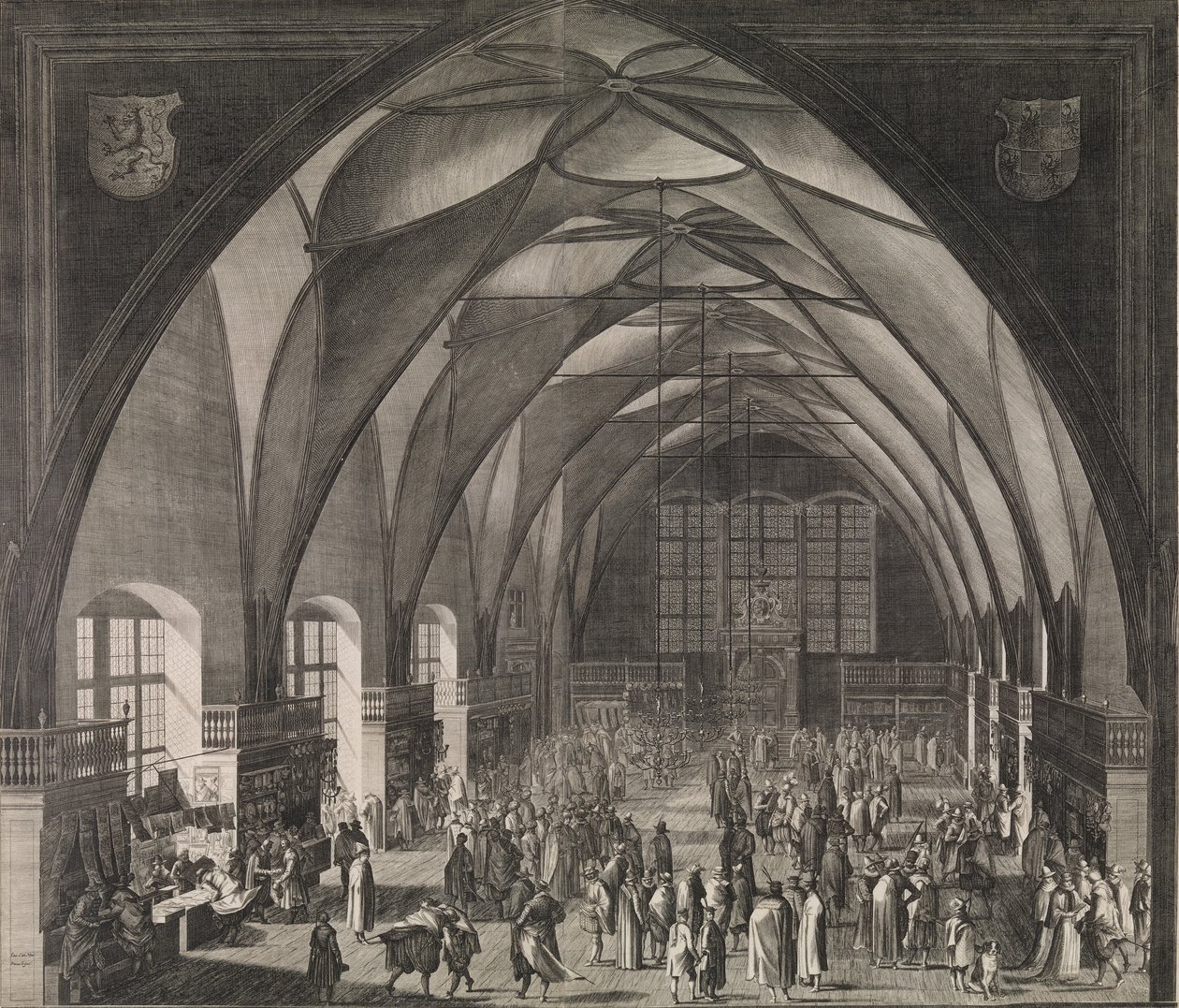 Veduta interna della Sala Vladislav al Castello di Praga durante la Fiera Annuale, 1607 da Aegidius Sadeler II