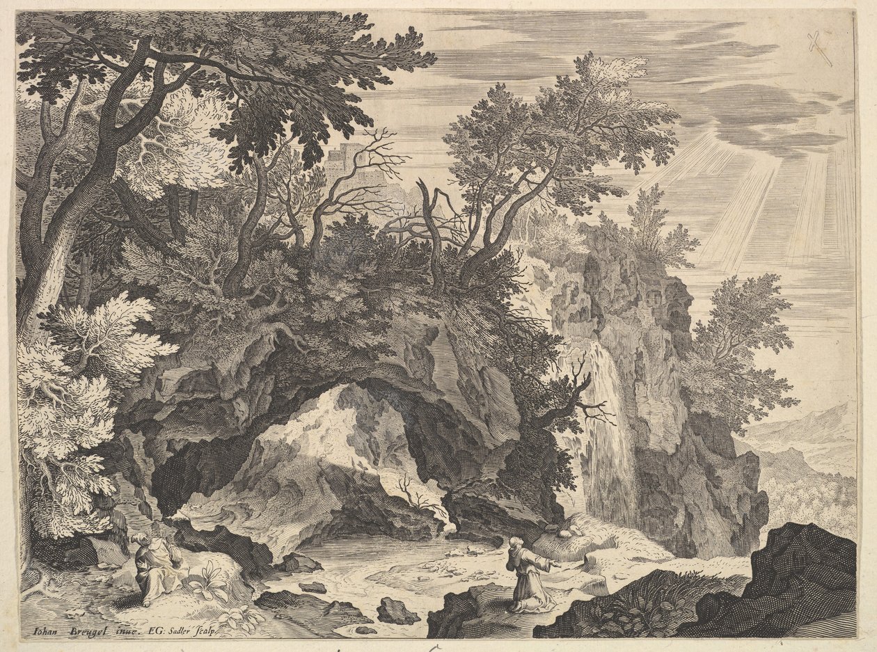 Paesaggio roccioso con la stigmatizzazione di San Francesco da Aegidius Sadeler II