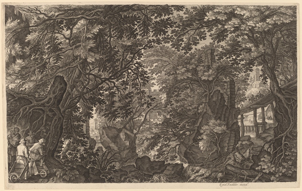Paesaggio fluviale con cacciatore di anatre da Aegidius Sadeler II after Pieter Stevens