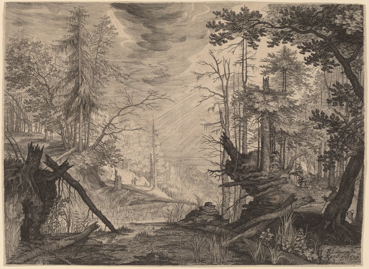 Tre Cacciatori e Due Cani vicino a una Pozza da Aegidius Sadeler II after Roelandt Savery